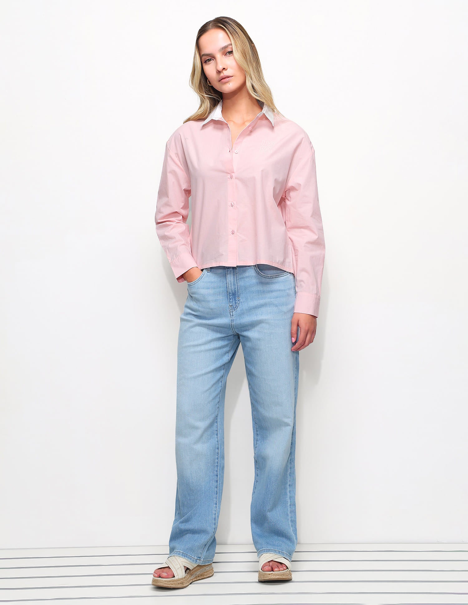 Contrast Collar Boxy Solid Shirt Pink - U.S. Polo Assn. India | Large