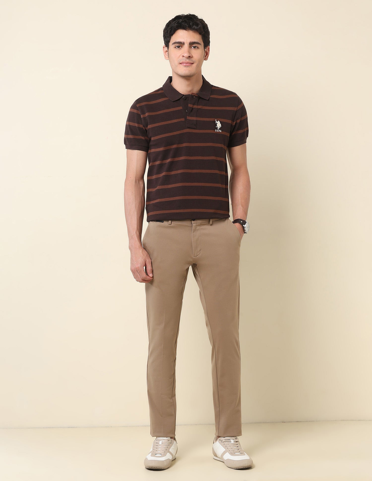 Horizontal Striped Classic Polo Shirt Dark Brown - U.S. POLO ASSN. | Large