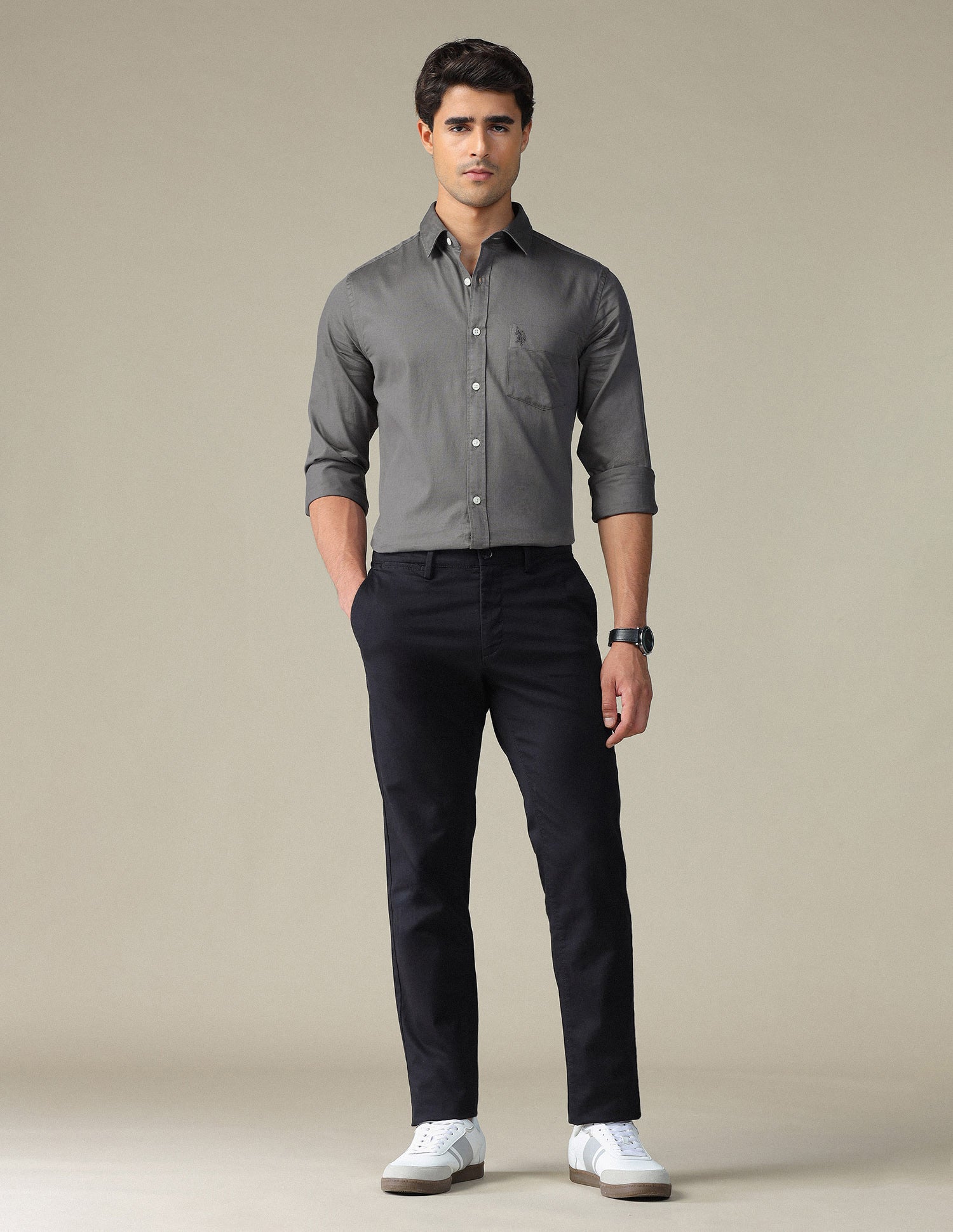 Pure Cotton Tailored Fit Shirt Charcoal - U.S. POLO ASSN. | Large