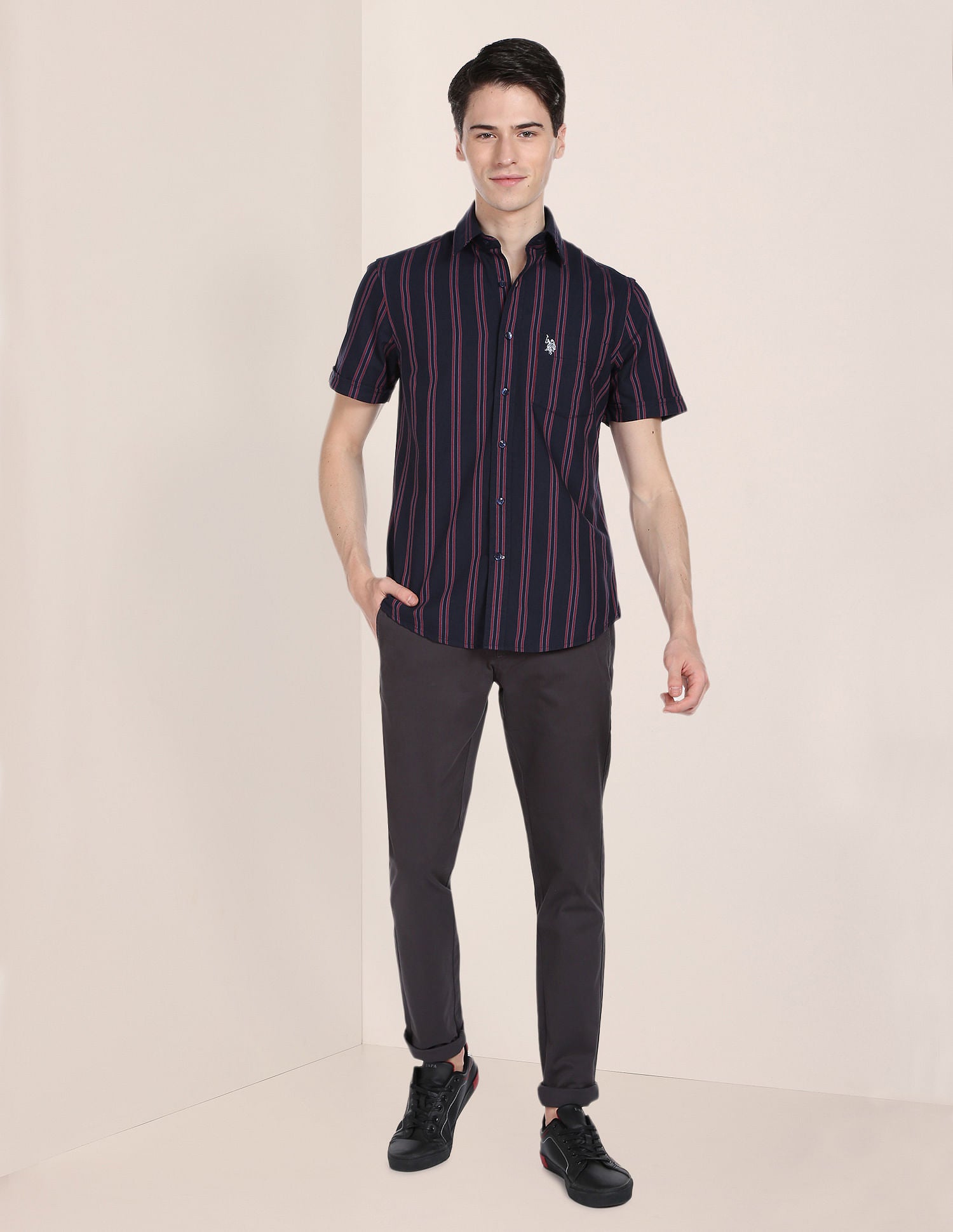 Iconic Oxford Stripe Shirt Navy - U.S. POLO ASSN. | Large