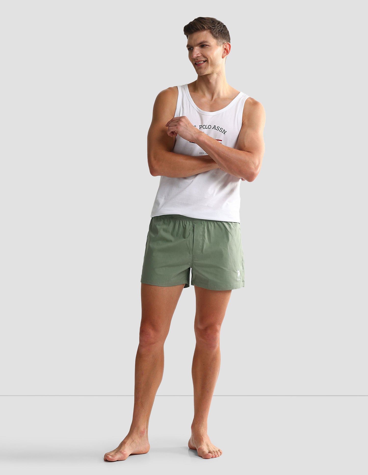 Mid Rise Solid OEX05 Shorts - Pack Of 2 Polka Dot Grey And Grey - U.S. POLO ASSN. | Large