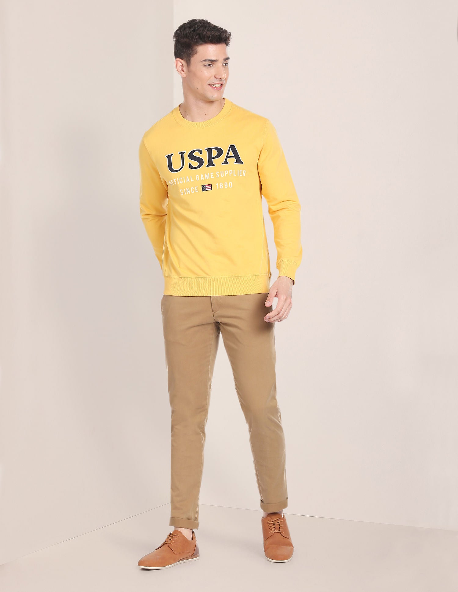 Crew Neck Cotton Sweatshirt Gold - U.S. Polo Assn. India | Large