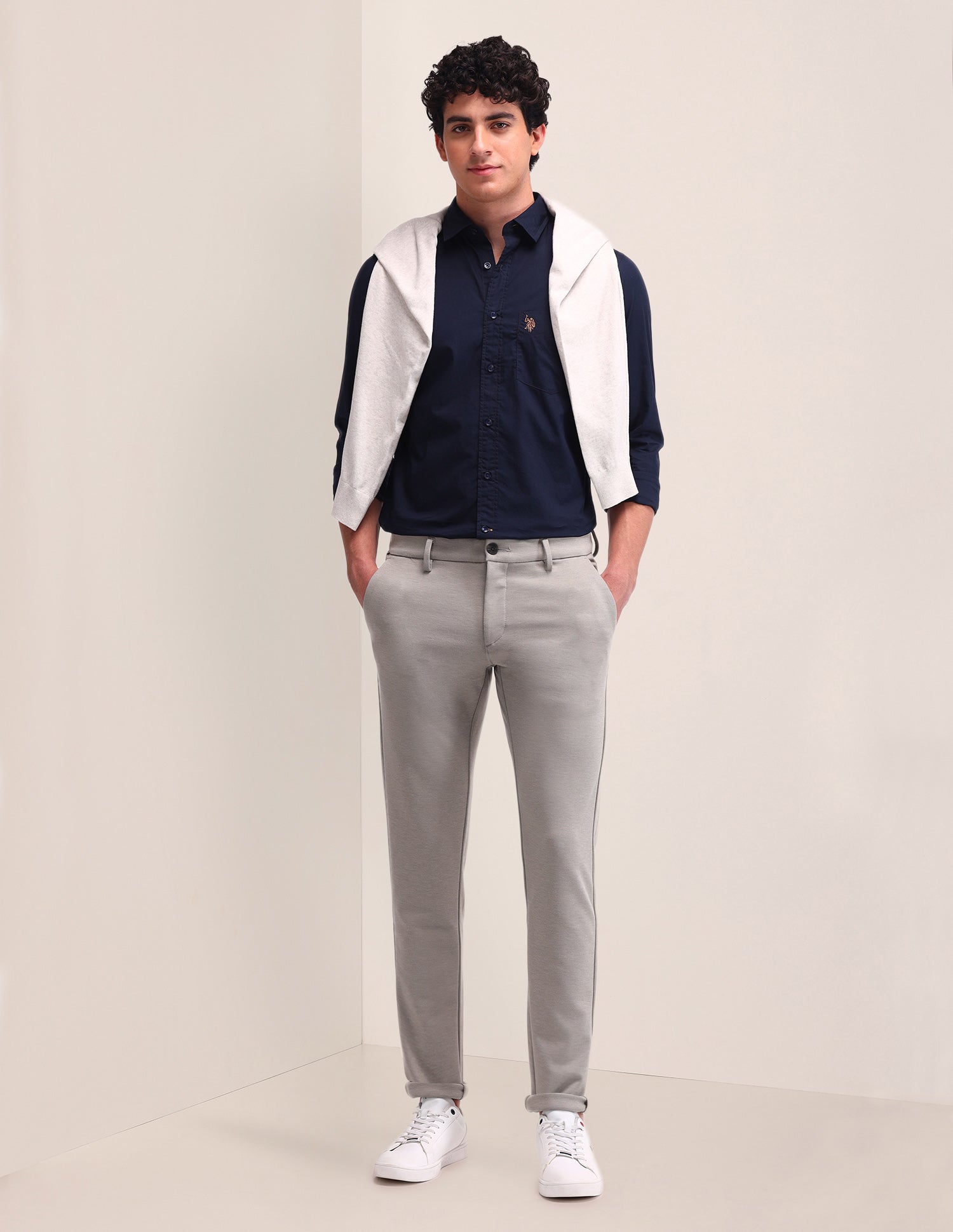 Solid Pattern Poplin Shirt Navy - U.S. Polo Assn. India | Large