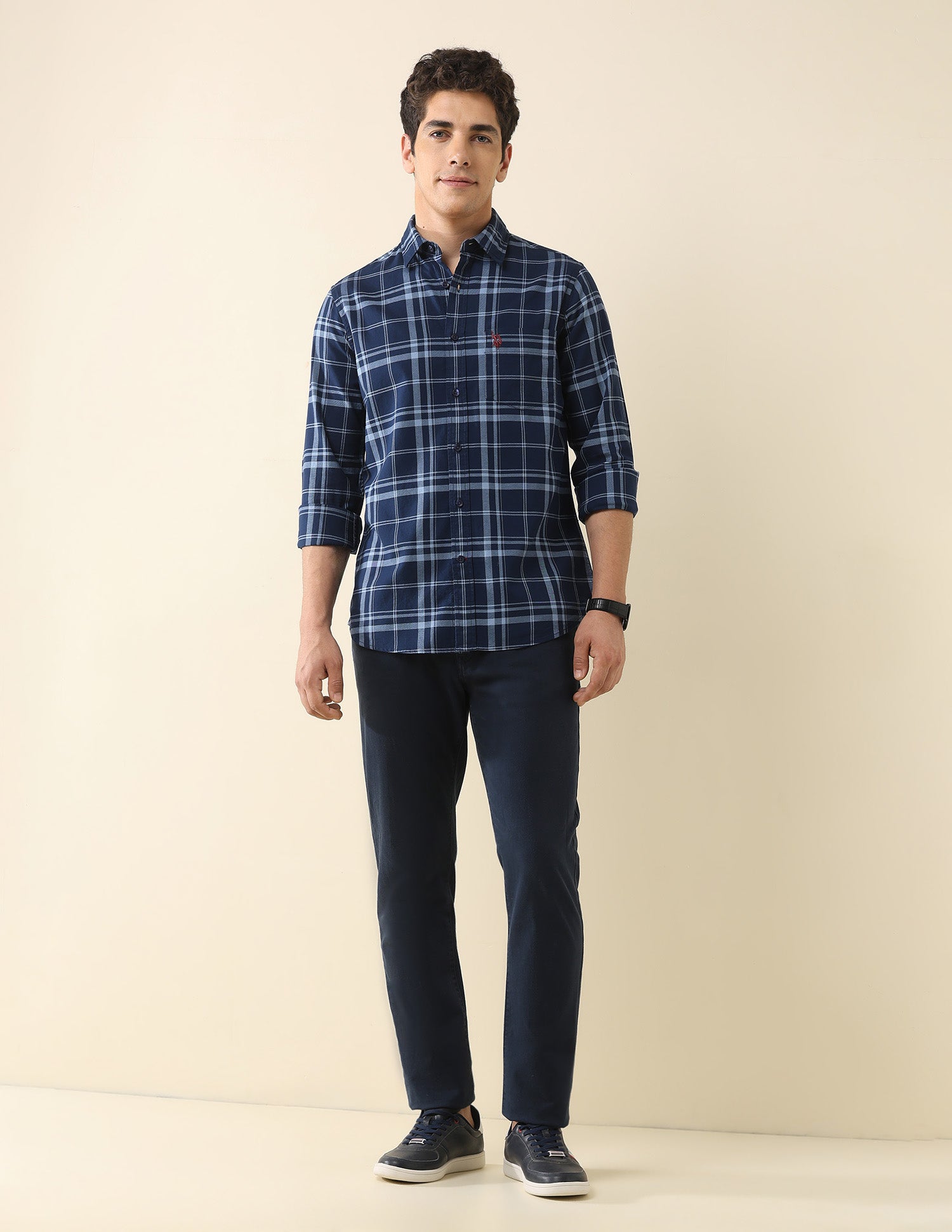 Grid Tattersall Checked Tailored Fit Shirt Navy - U.S. POLO ASSN. | Large