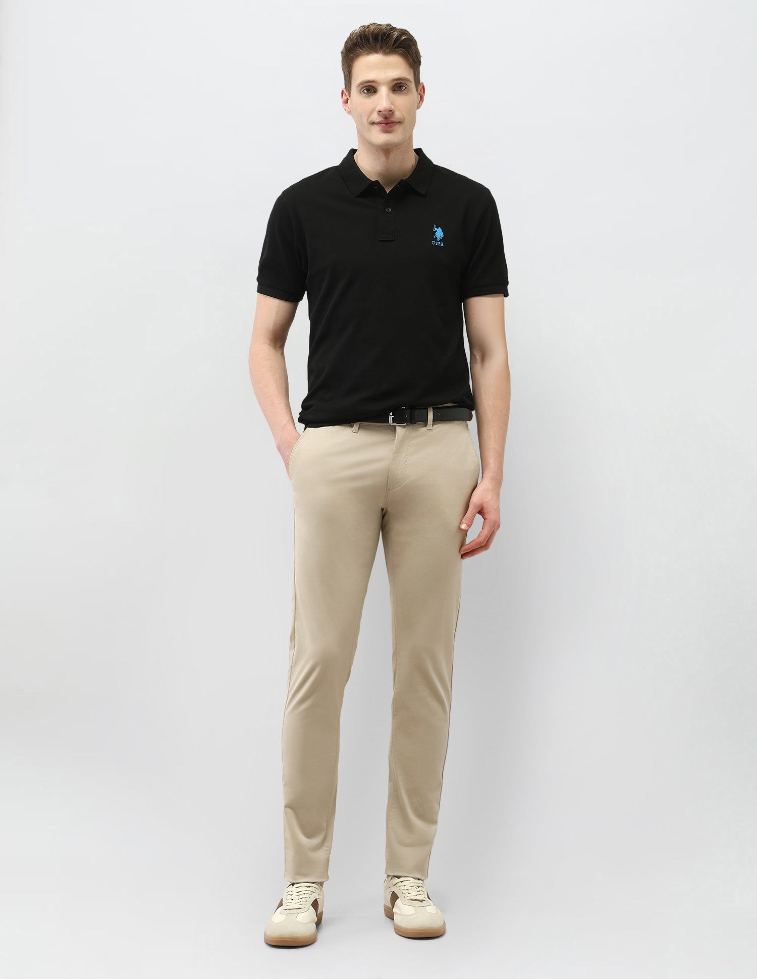 Austin Slim Fit Satin Trousers Light Khaki - U.S. Polo Assn. India | Large