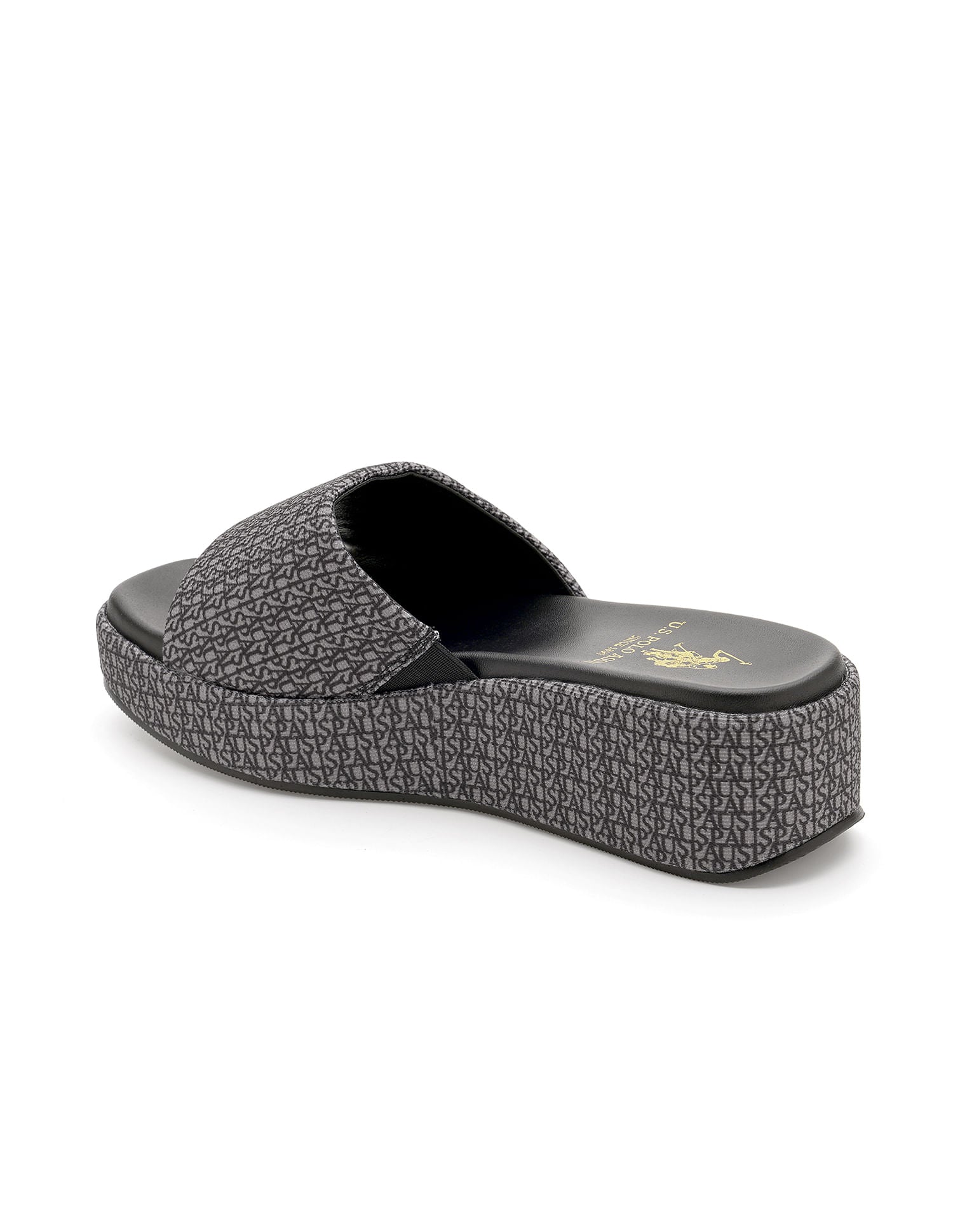 Women Open Toe Brand Print Savina Sandals Black - U.S. POLO ASSN. | Large