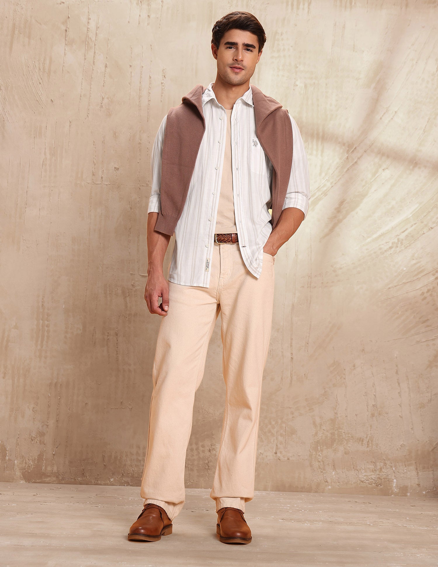 Slim Fit Vertical Striped Shirt Stone - U.S. POLO ASSN. | Large