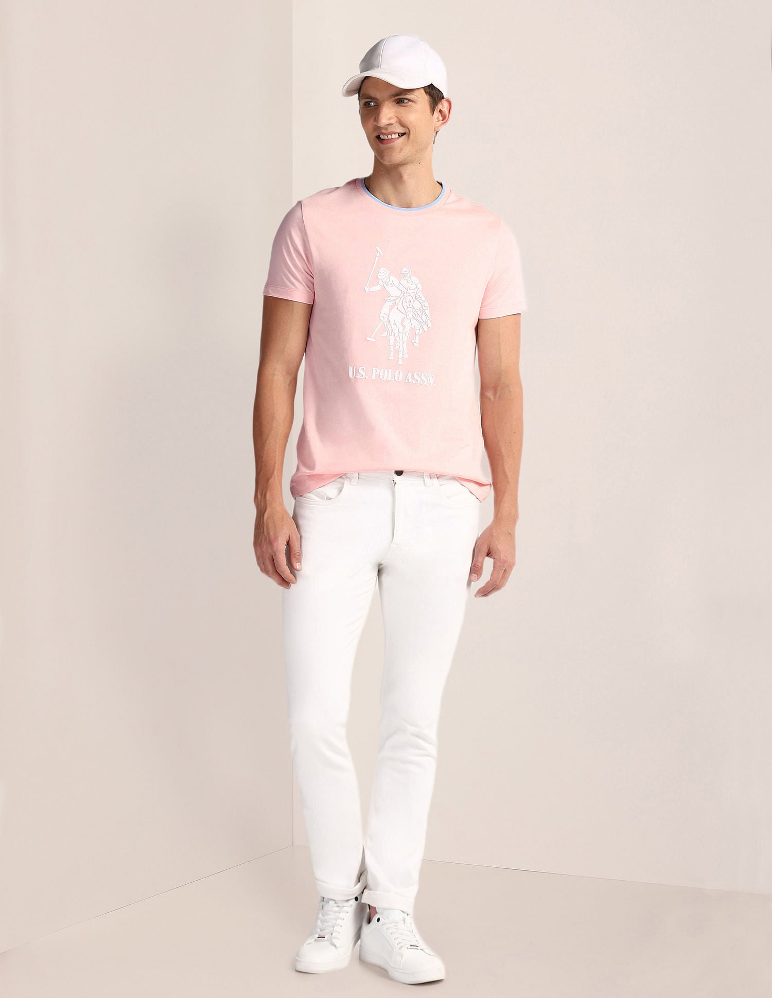 Brand Print Slim T-Shirt Light Pink - U.S. POLO ASSN. | Large