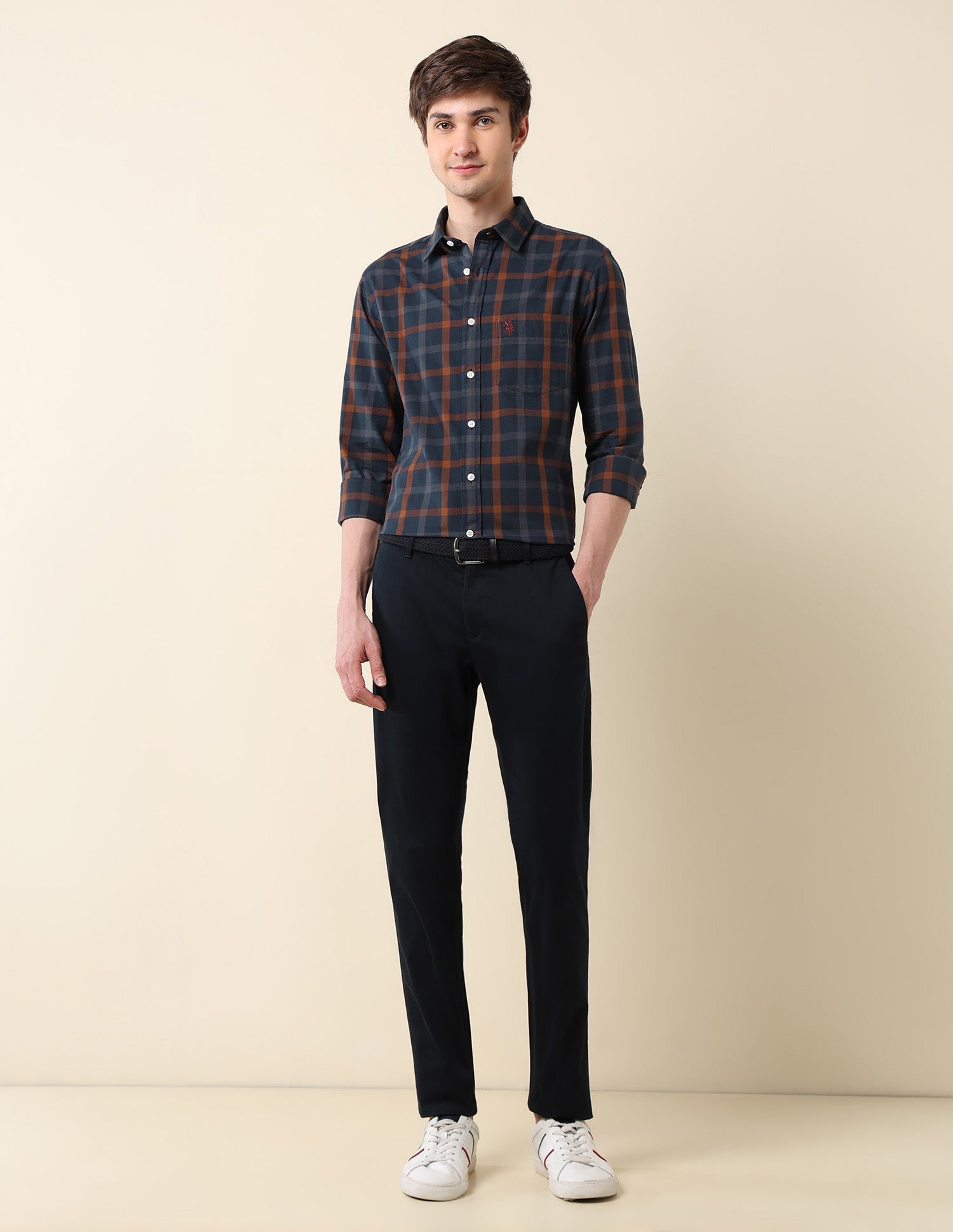Windowpane Checked Pure Cotton Shirt Navy - U.S. Polo Assn. India | Large