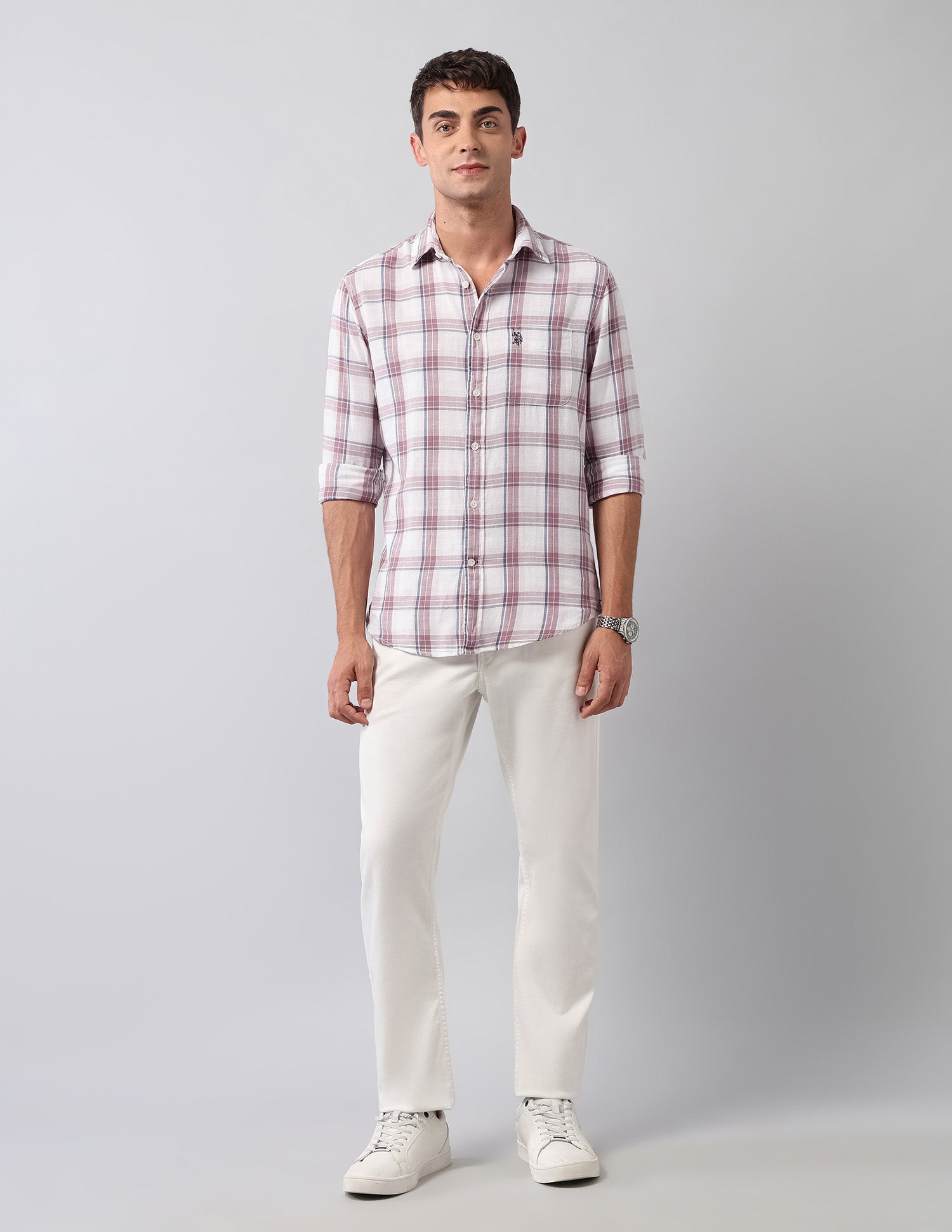 Tartan Checked Pure Cotton Shirt White - U.S. Polo Assn. India | Large