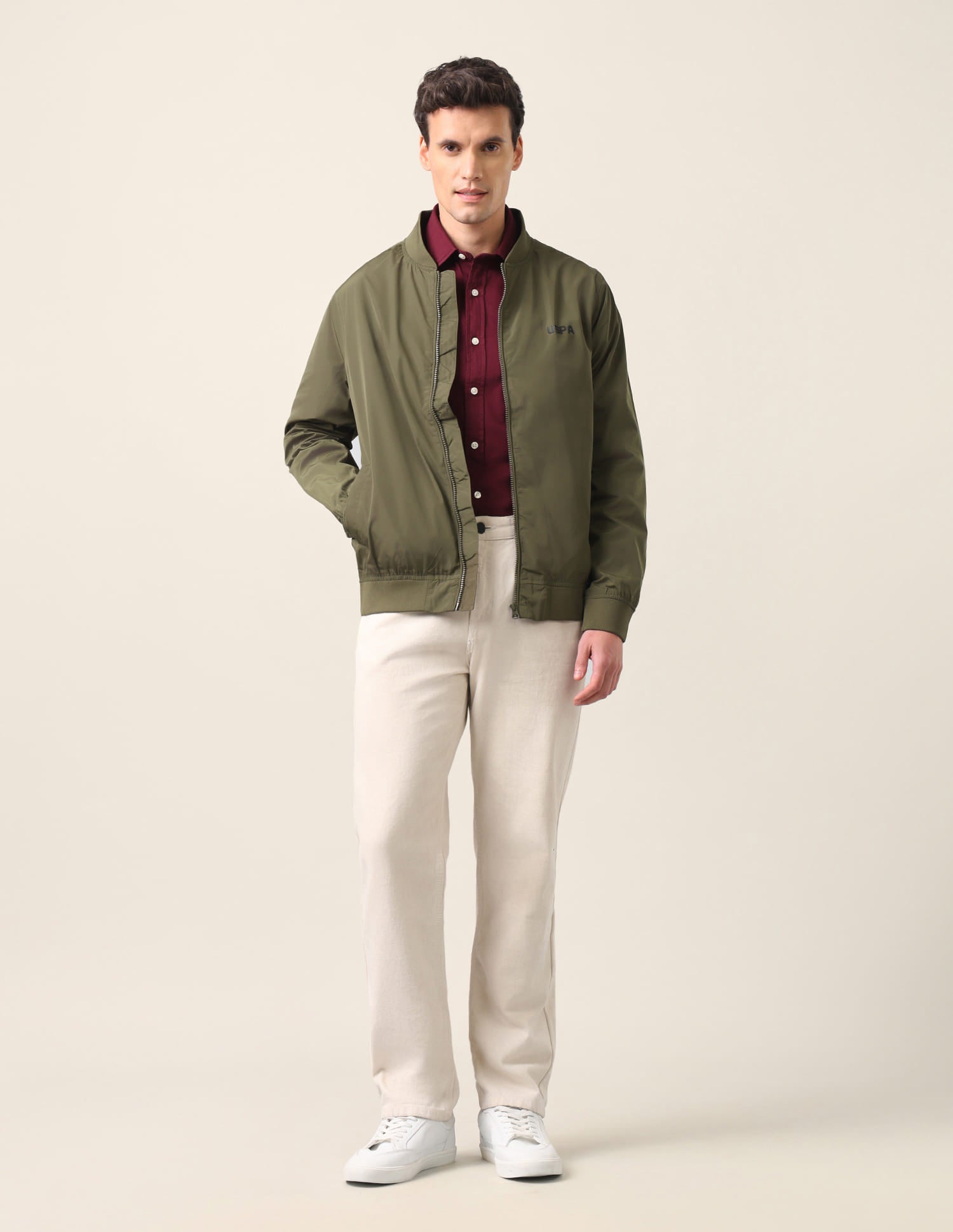 Solid Polyester Bomber Jacket Olive - U.S. Polo Assn. India | Large