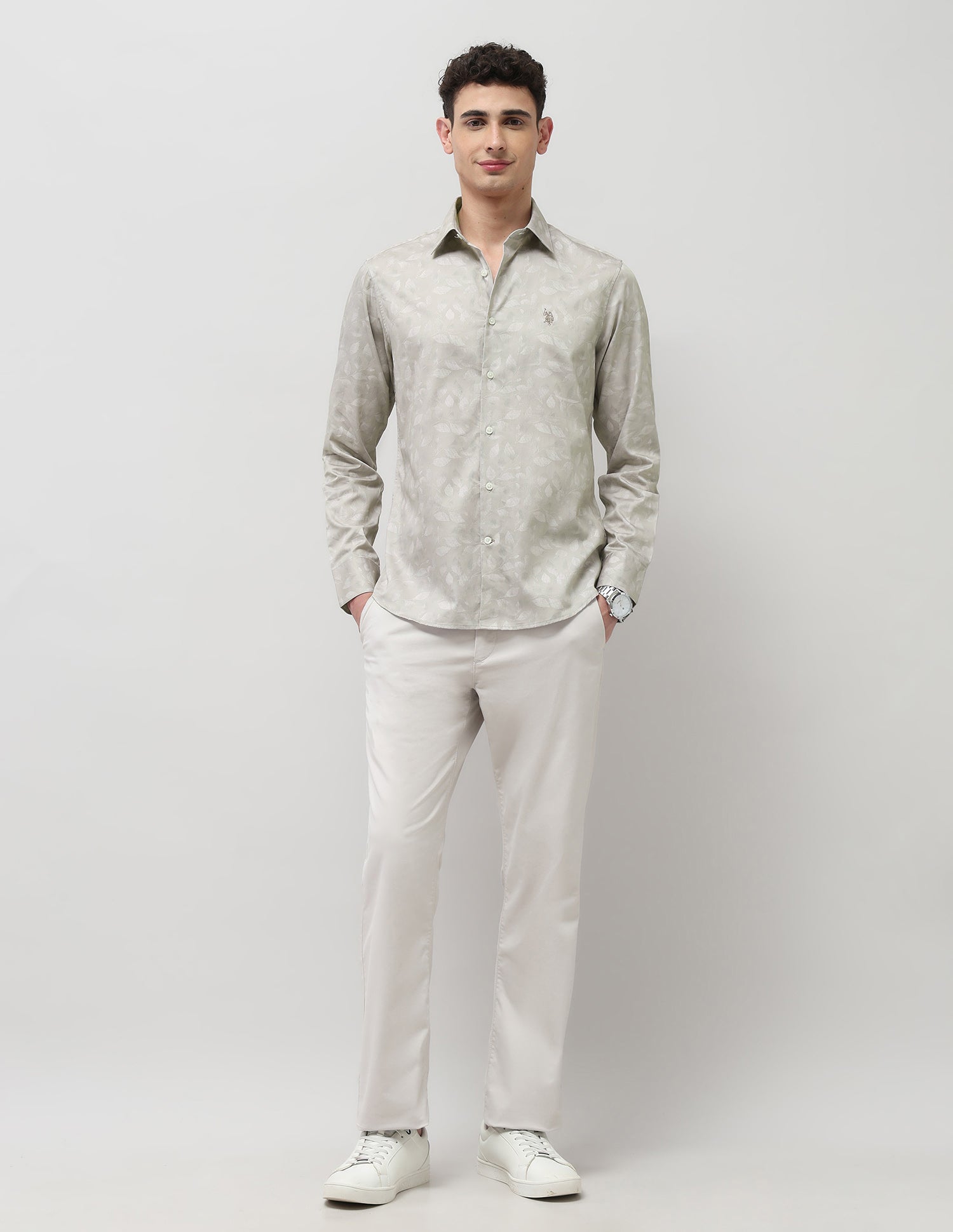 Pure Cotton Tropical Printed Shirt Beige - U.S. POLO ASSN. | Large