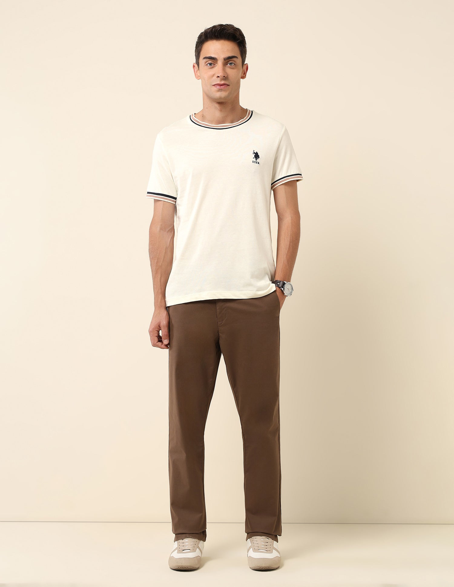 Solid Slim Fit T- Shirt Off-White - U.S. POLO ASSN. | Large