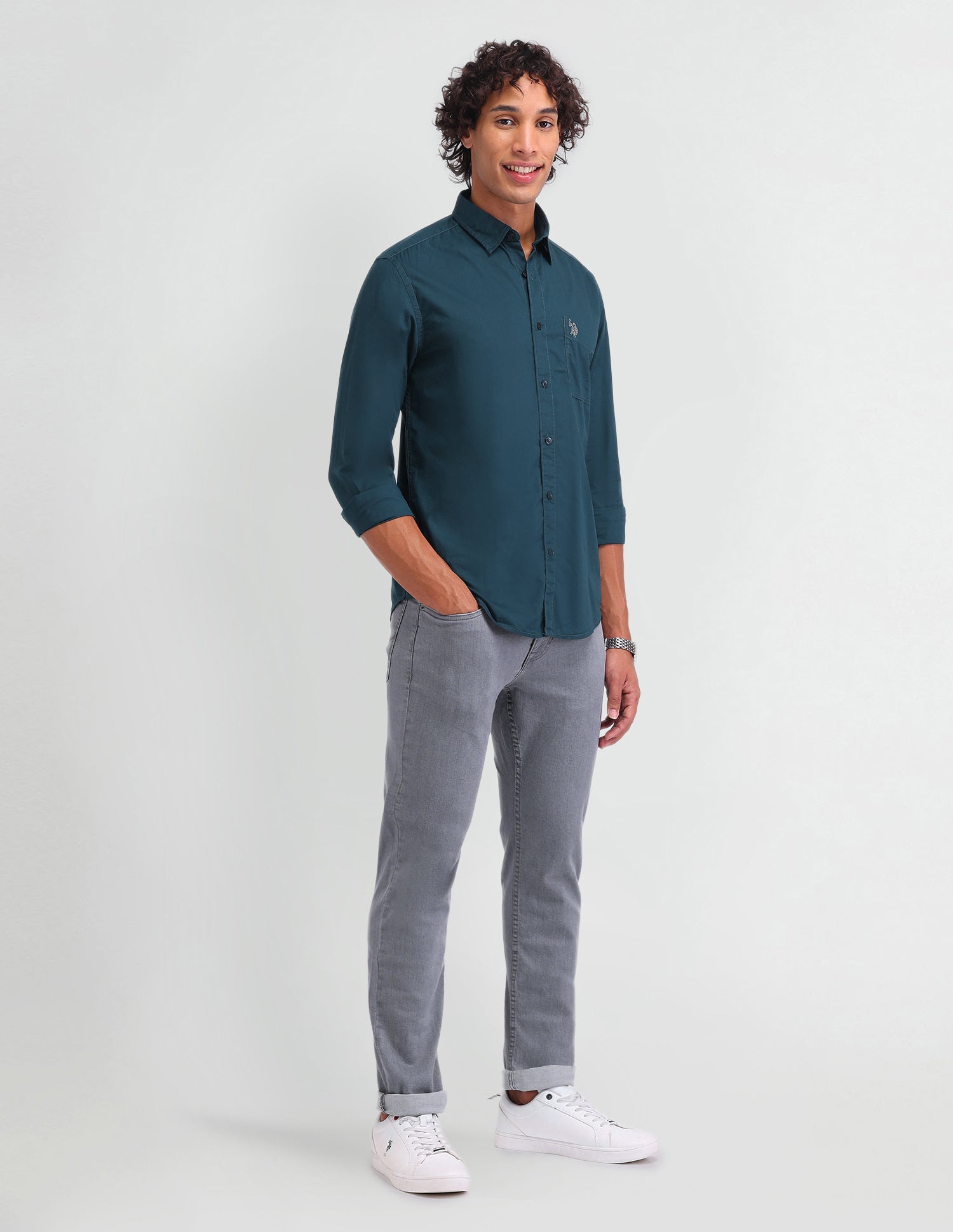 Solid Pattern Twill Shirt Blue - U.S. Polo Assn. India | Large