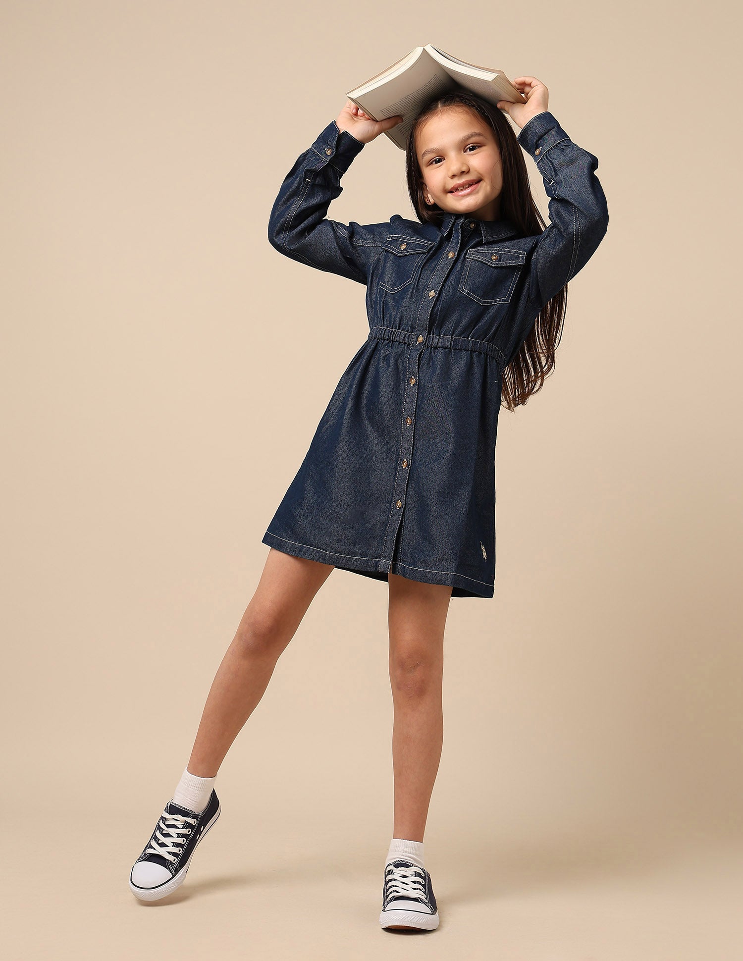 Girls Solid Shirt Dress Blue - U.S. POLO ASSN. | Large