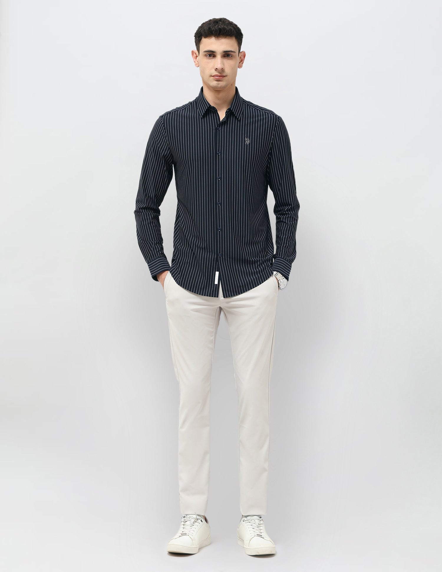 Tailored Fit Vertical Striped Shirt Navy - U.S. POLO ASSN. | Large