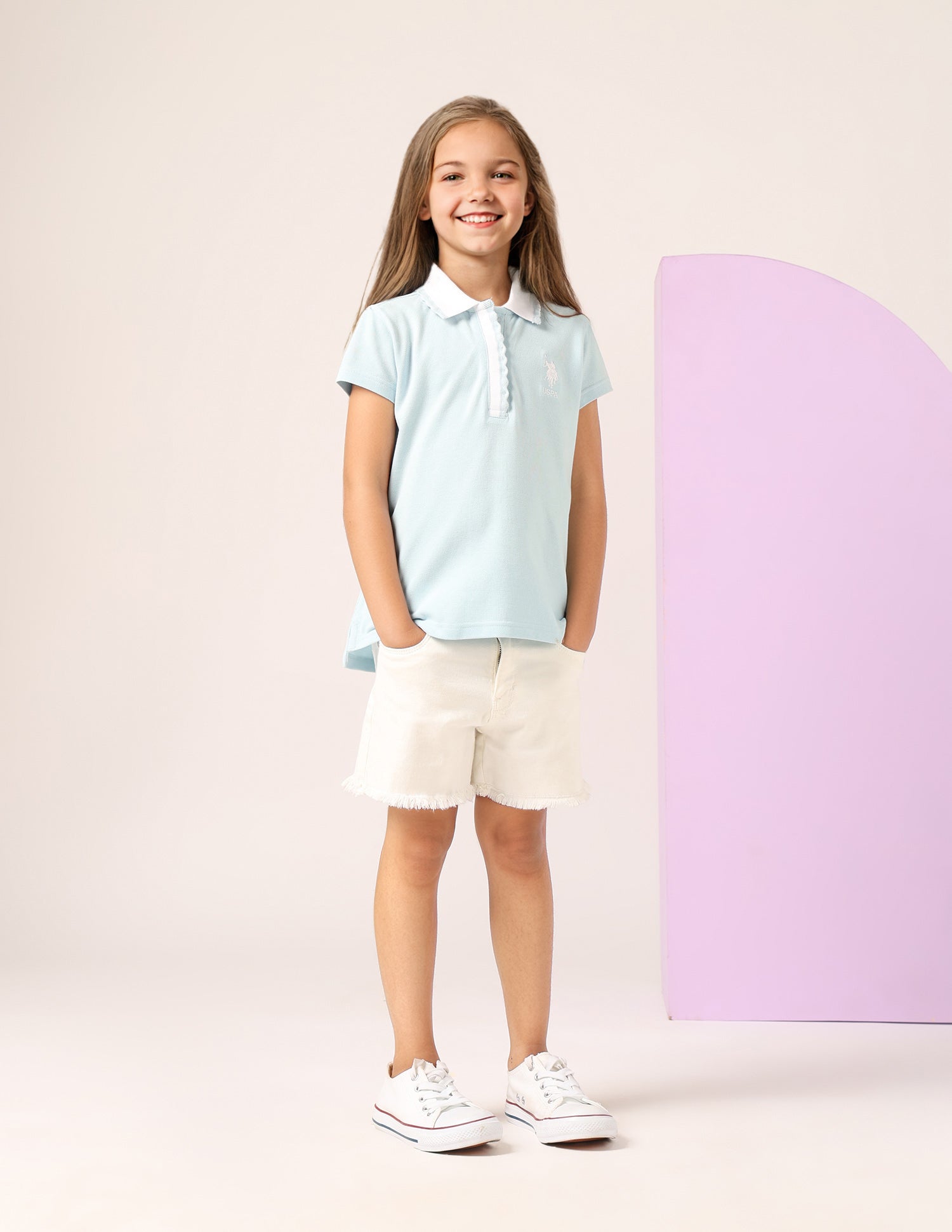 Girls Solid Polo Shirt Light Blue - U.S. POLO ASSN. | Large