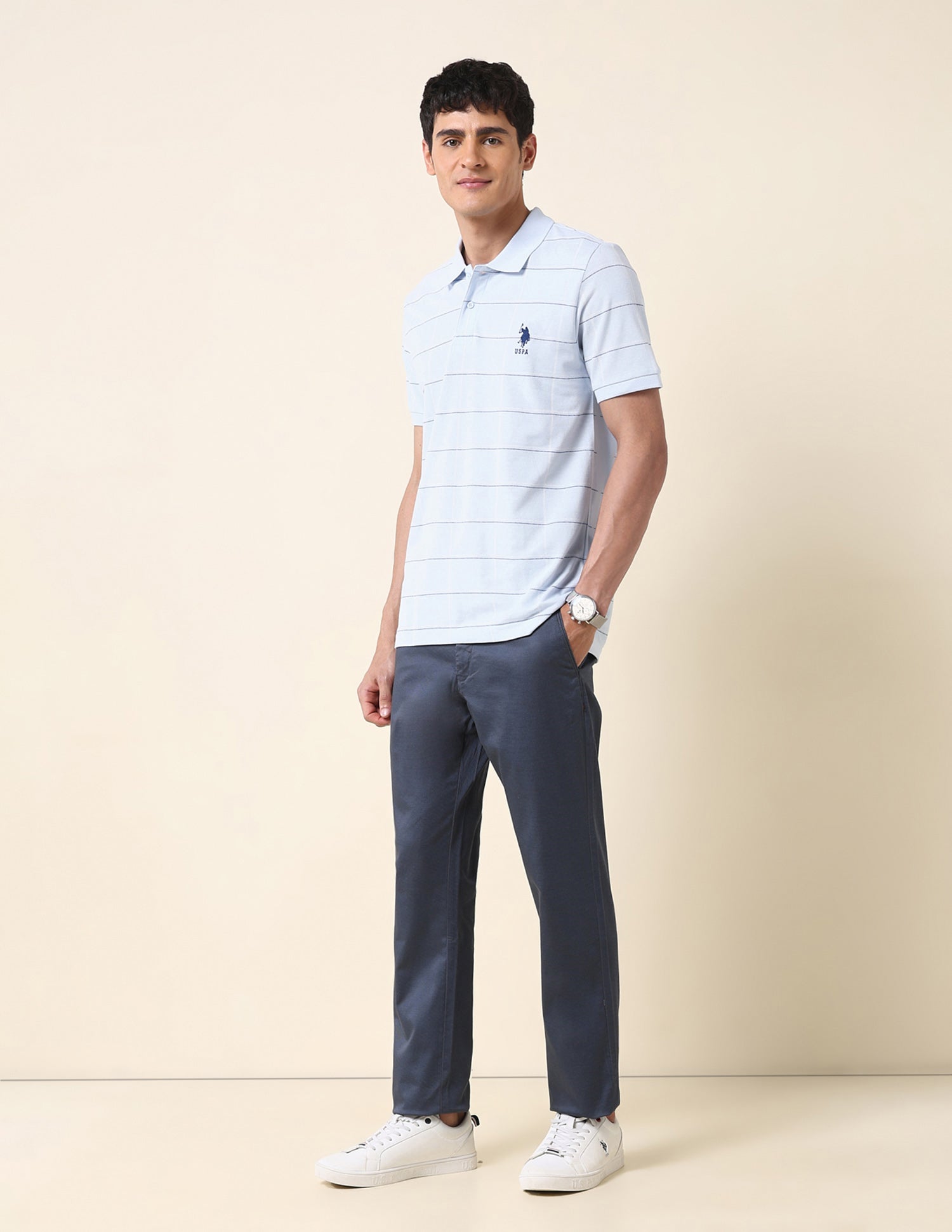 All Over Printed Classic Polo Shirt Light Blue - U.S. Polo Assn. India | Large