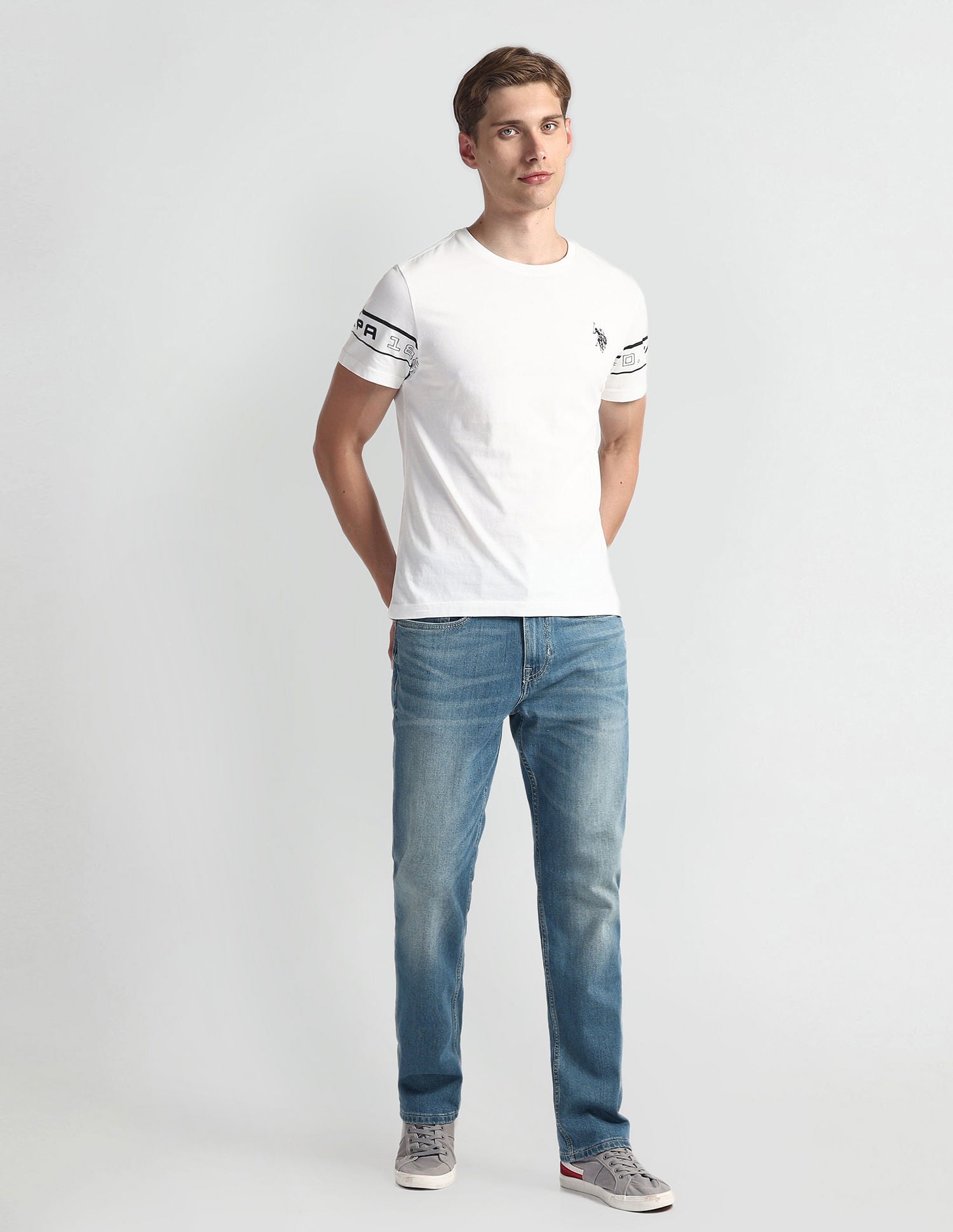 Crew Neck Brand Print T-Shirt Ivory - U.S. Polo Assn. India | Large
