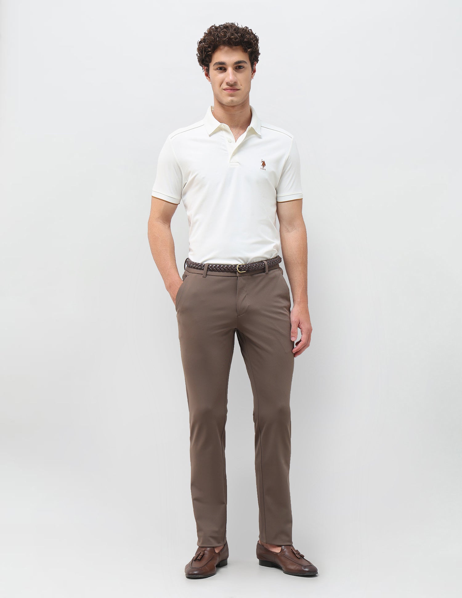 Knitted Denver Slim Fit Trousers Brown - U.S. Polo Assn. India | Large