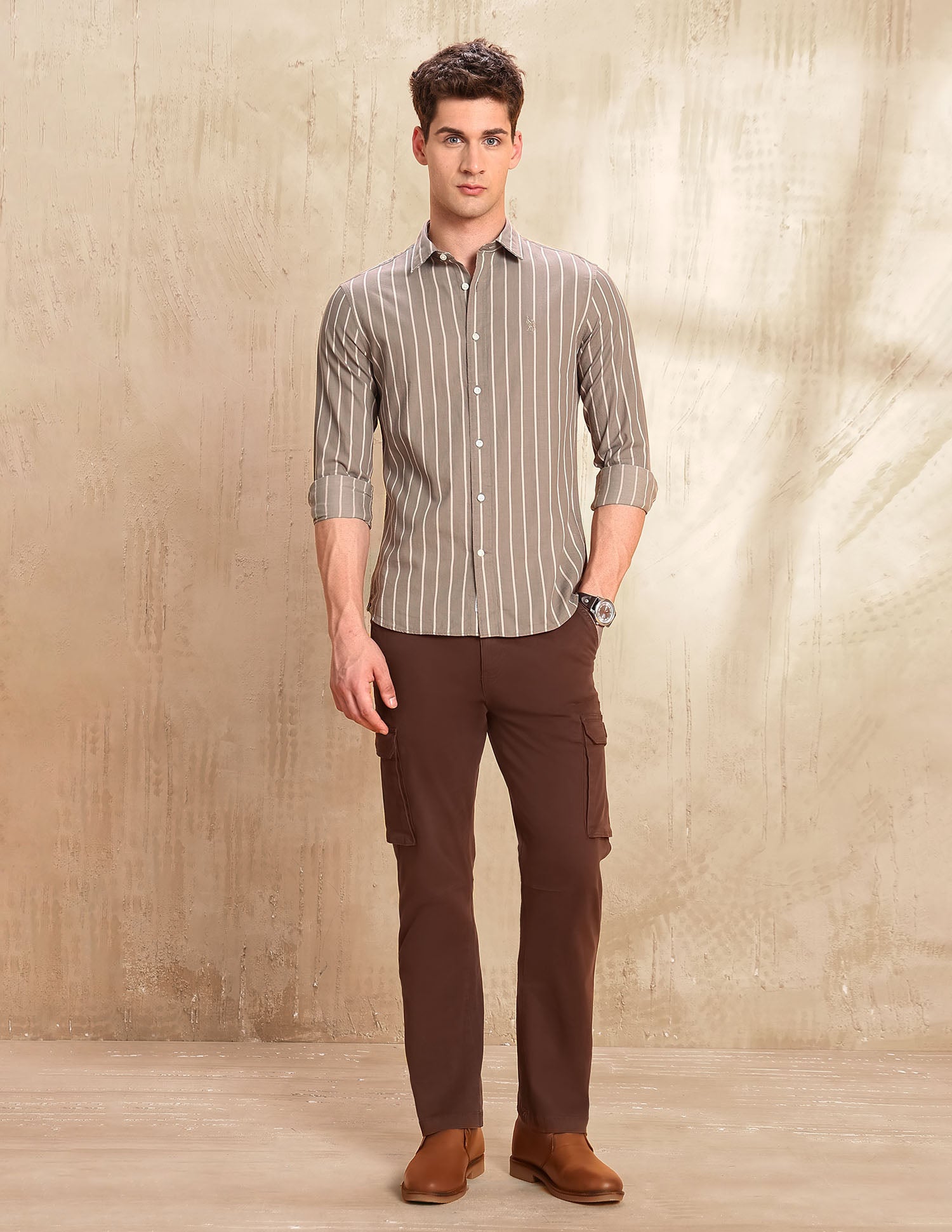 Dobby Tailored Fit Shirt Brown - U.S. POLO ASSN. | Large