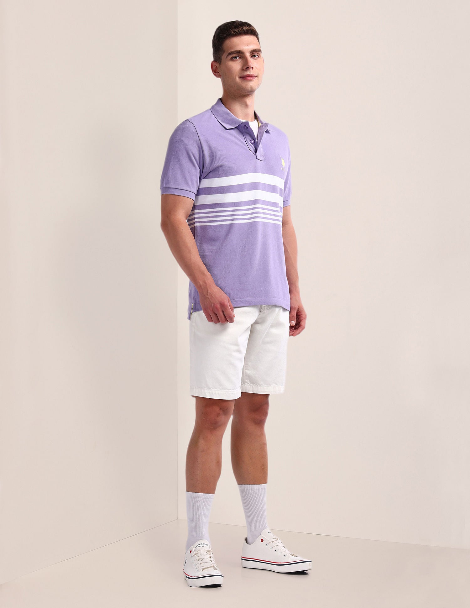 Horizontal Stripe Slim Polo Shirt Lavender - U.S. Polo Assn. India | Large