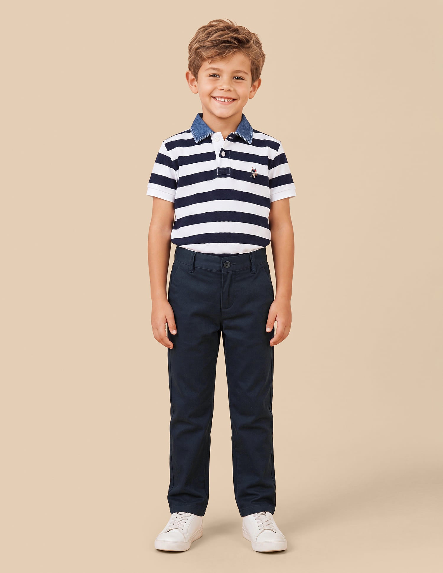 Dobby Regular Fit Trousers Navy - U.S. Polo Assn. India | Large