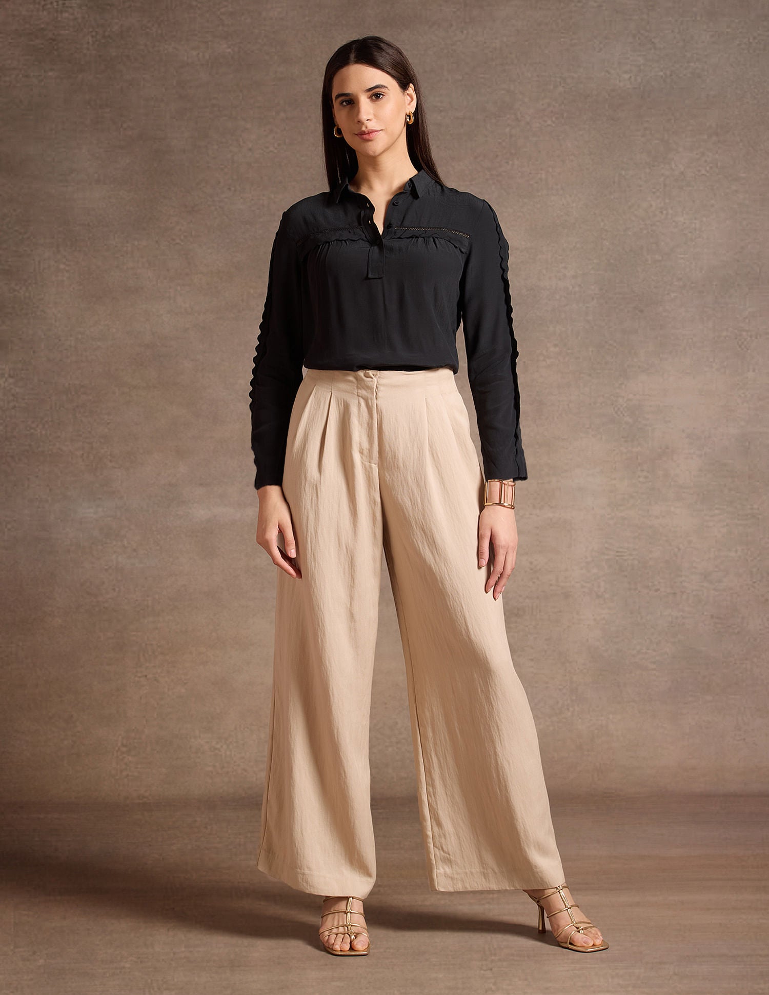 Scallop Lace Shirt Collar Top Black - U.S. POLO ASSN. | Large