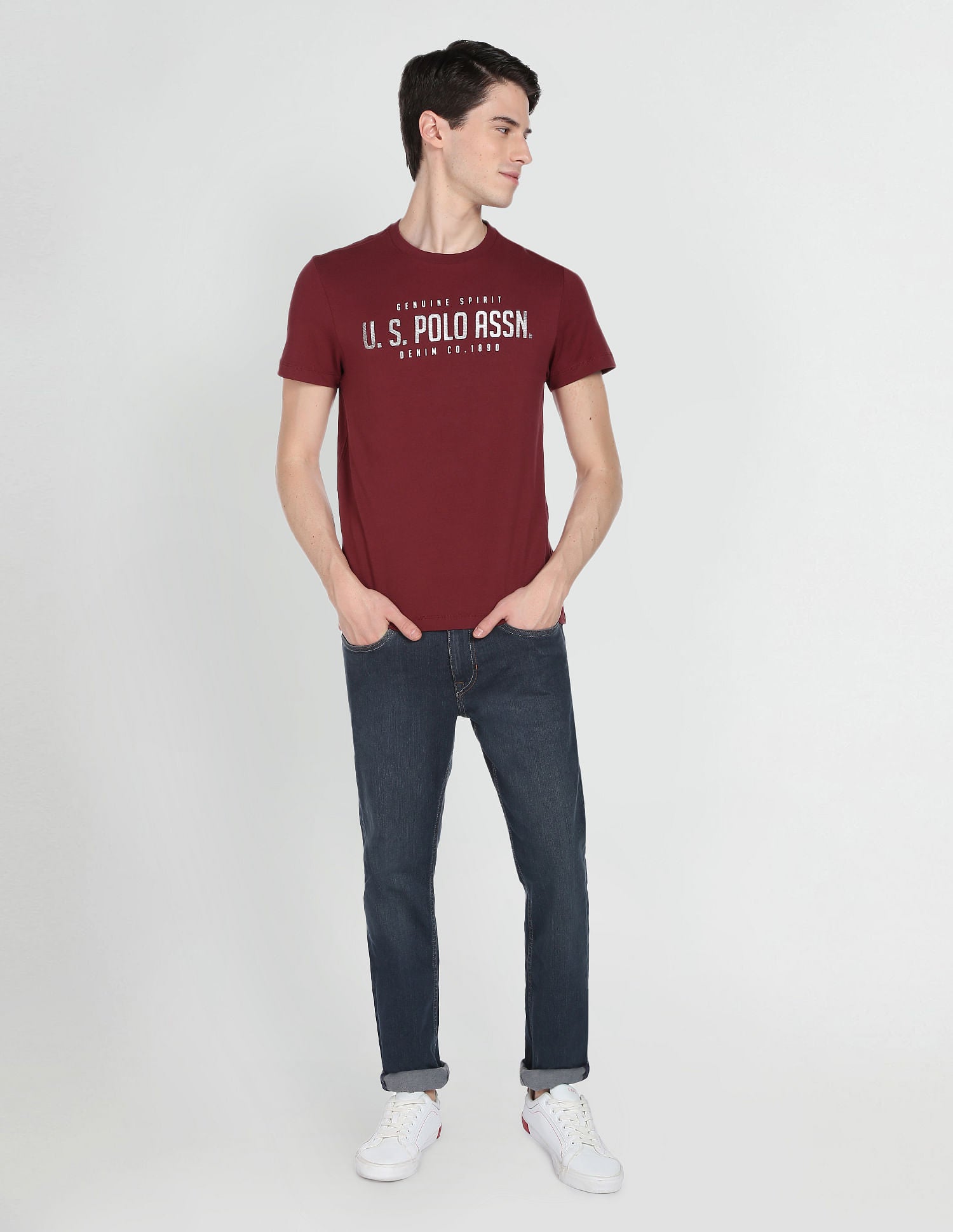 Iconic Metallic Brand Print T-Shirt Maroon - U.S. Polo Assn. India | Large