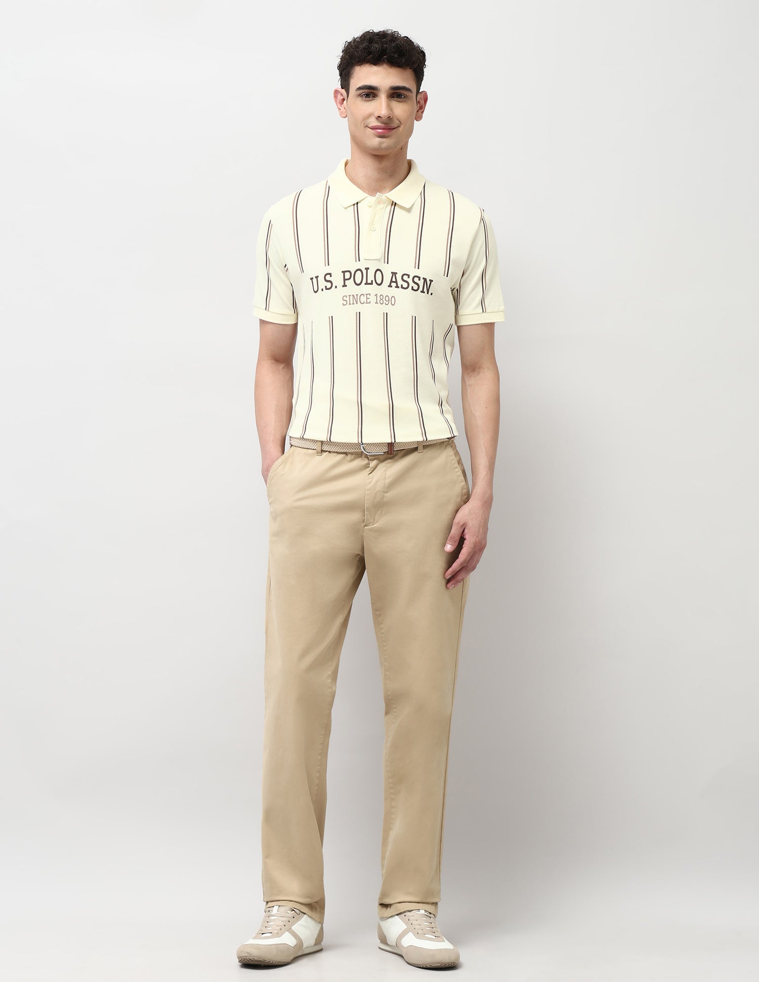Slim Fit Vertical Striped Polo Shirt Off-white - U.S. Polo Assn. India | Large