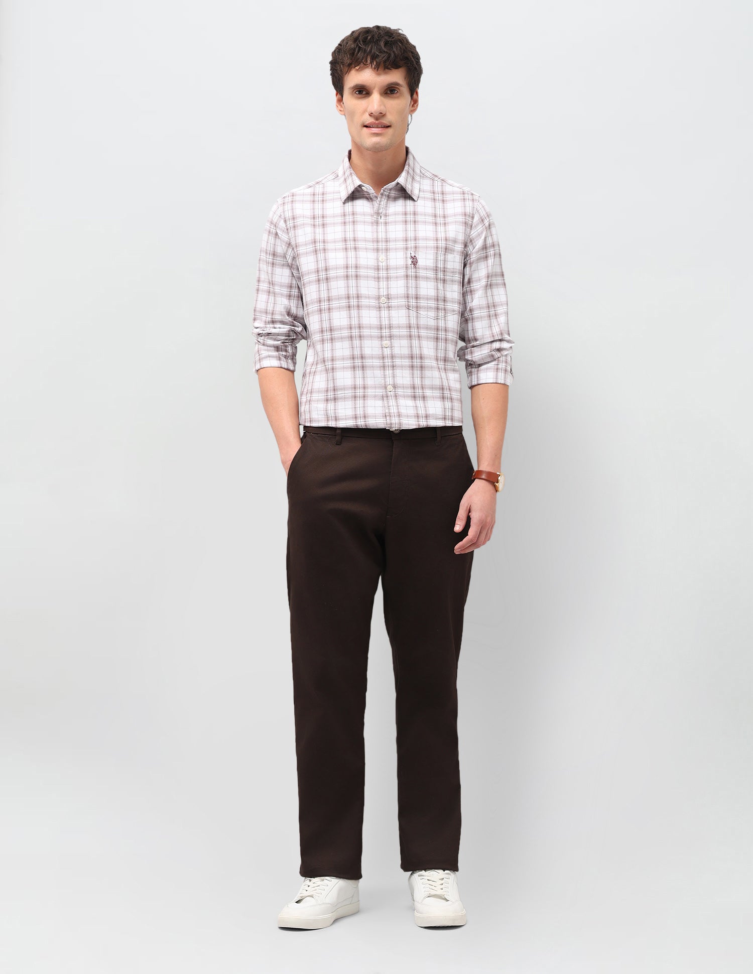Tartan Checked Oxford Shirt Light Brown - U.S. Polo Assn. India | Large
