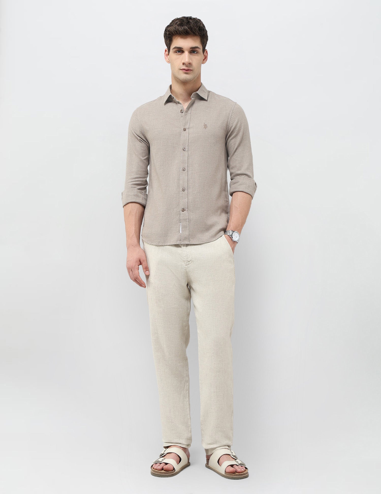 Tailored Fit Solid Shirt Brown - U.S. POLO ASSN. | Large