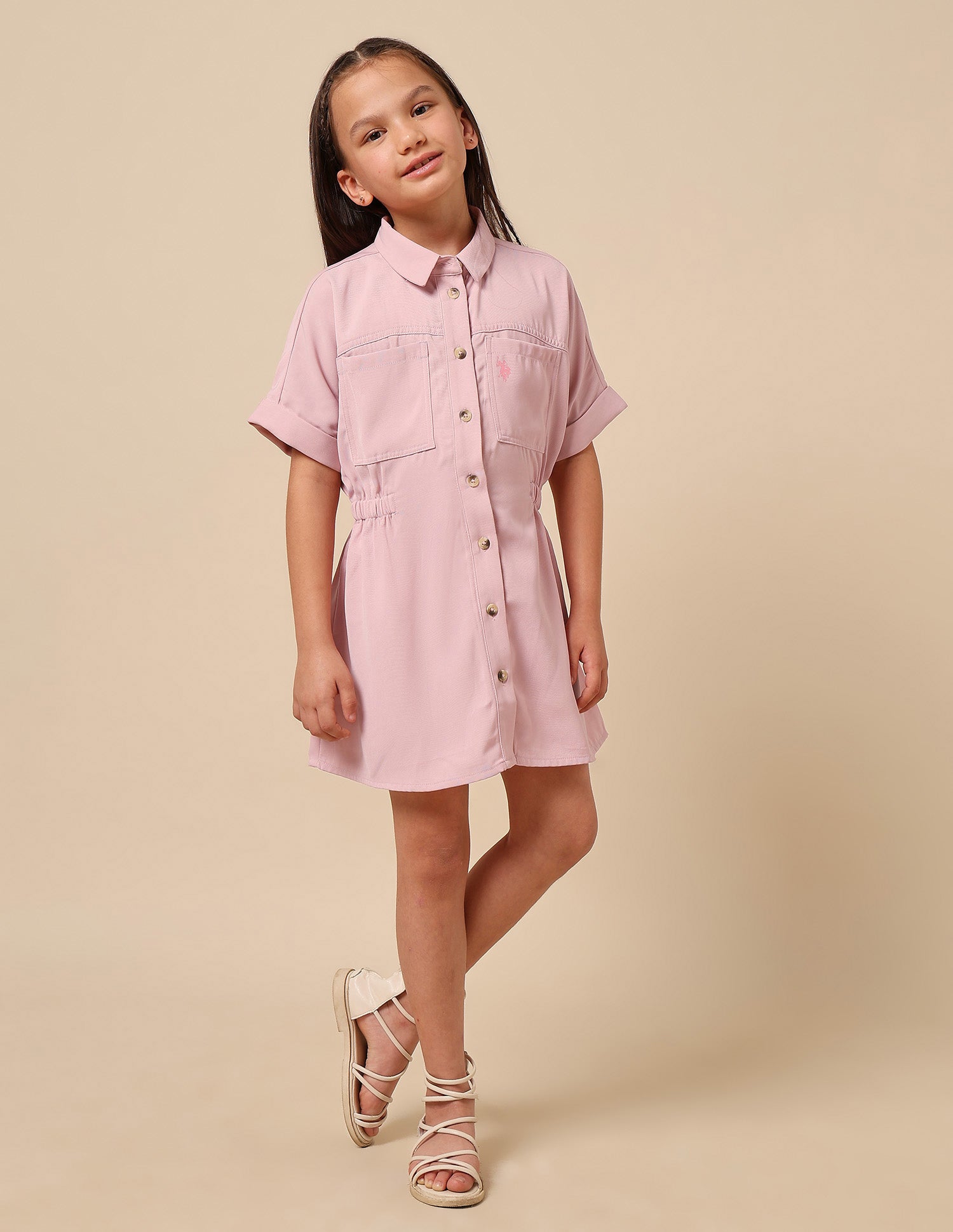 Girls Solid Shirt Dress Pink - U.S. POLO ASSN. | Large