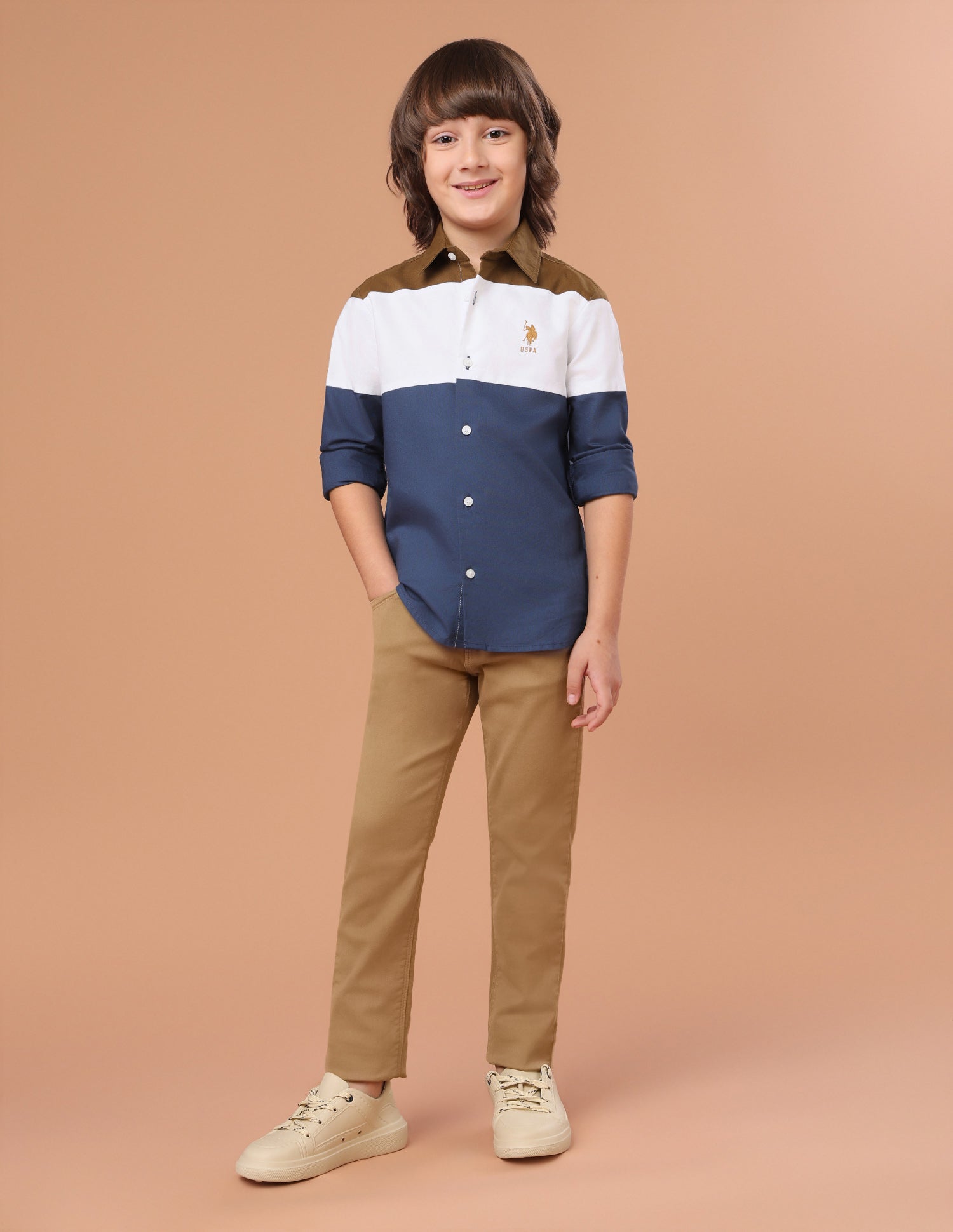 Colourblocked Twill Shirt Teal - U.S. Polo Assn. India | Large
