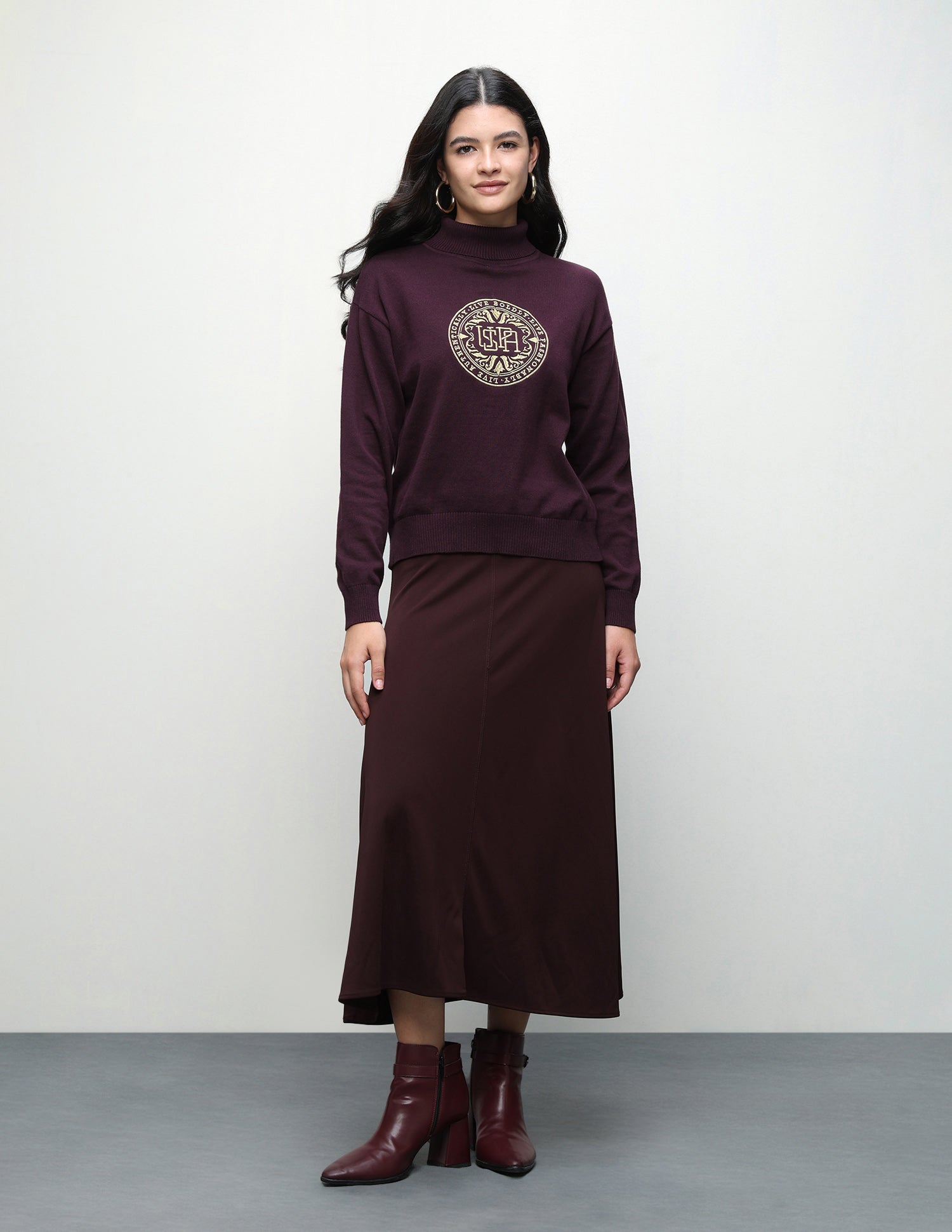 Brand Embroidered Regular Fit Sweater Wine - U.S. Polo Assn. India | Large