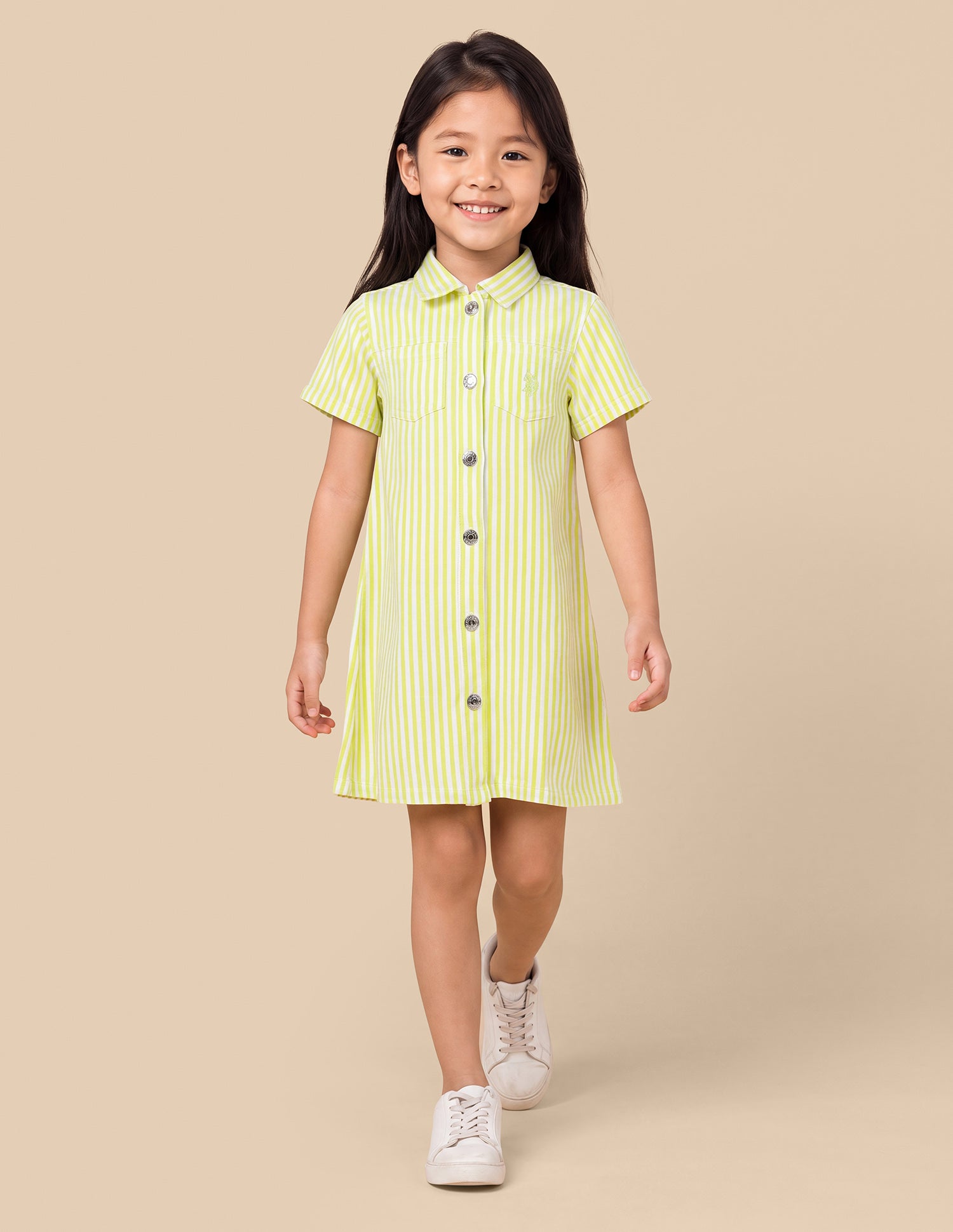 Vertical Striped Shirt Dress Lime-Green - U.S. Polo Assn. India | Large