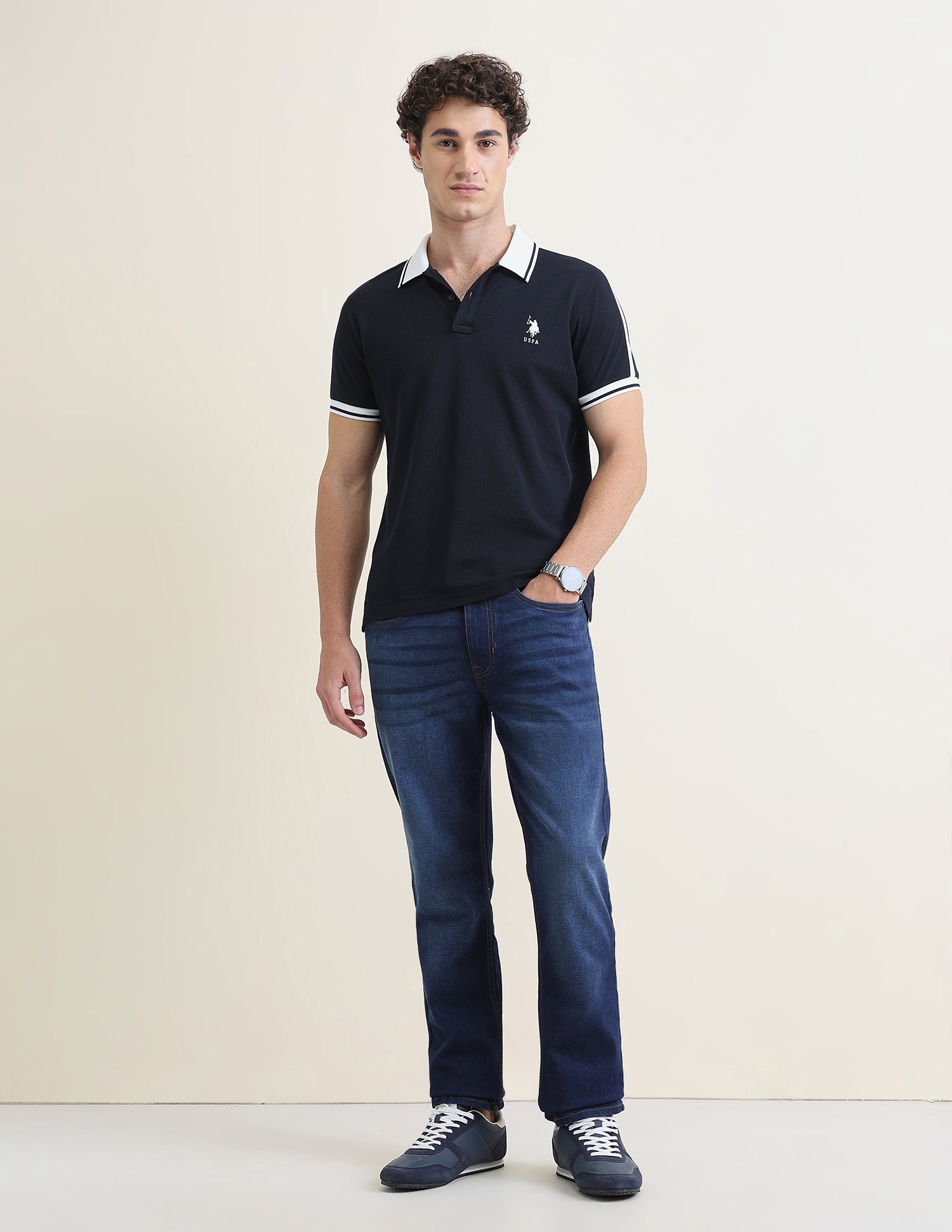 Solid Slim Fit Polo Shirt Navy - U.S. Polo Assn. India | Large