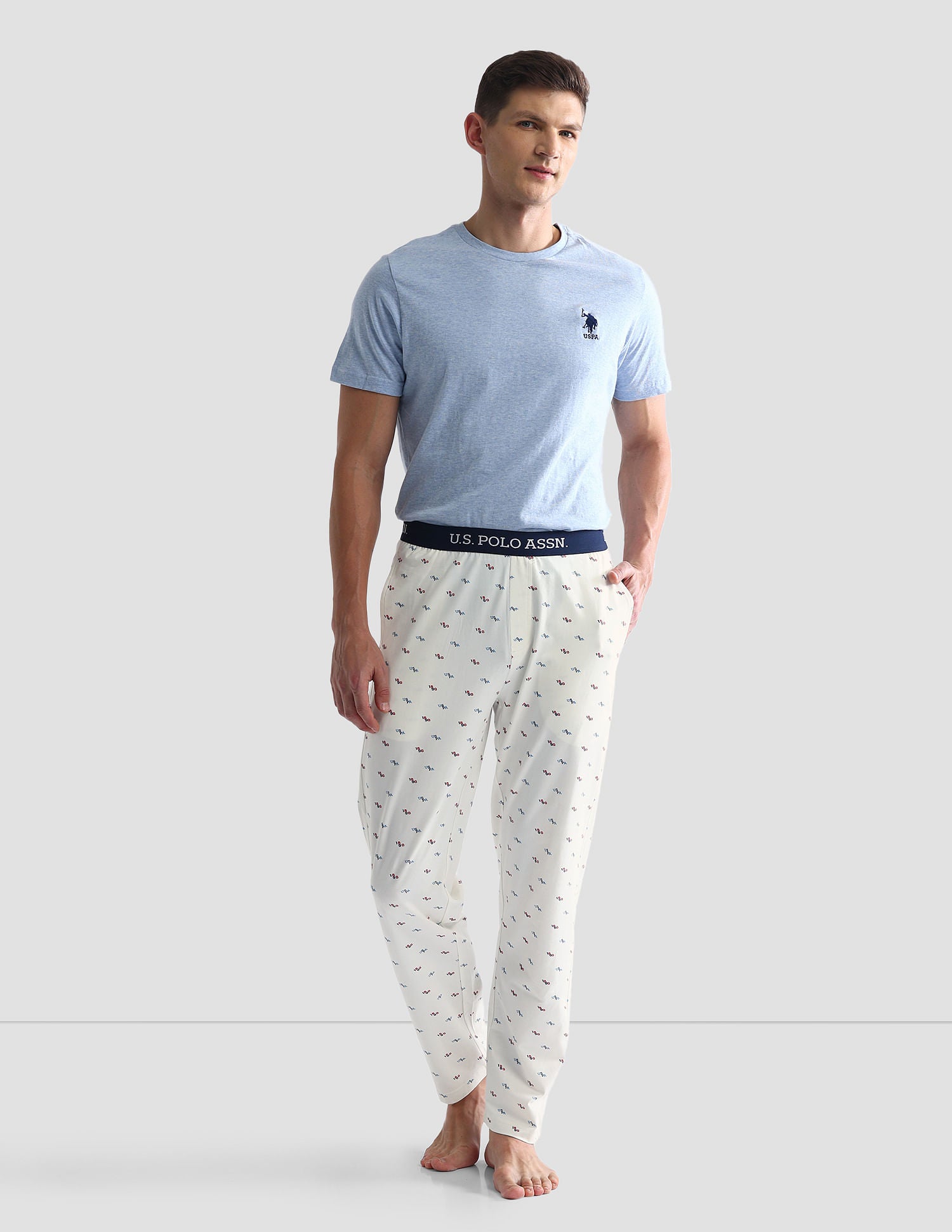 All Over Print OELP3 Lounge Pants - Pack Of 1 White - U.S. POLO ASSN. | Large