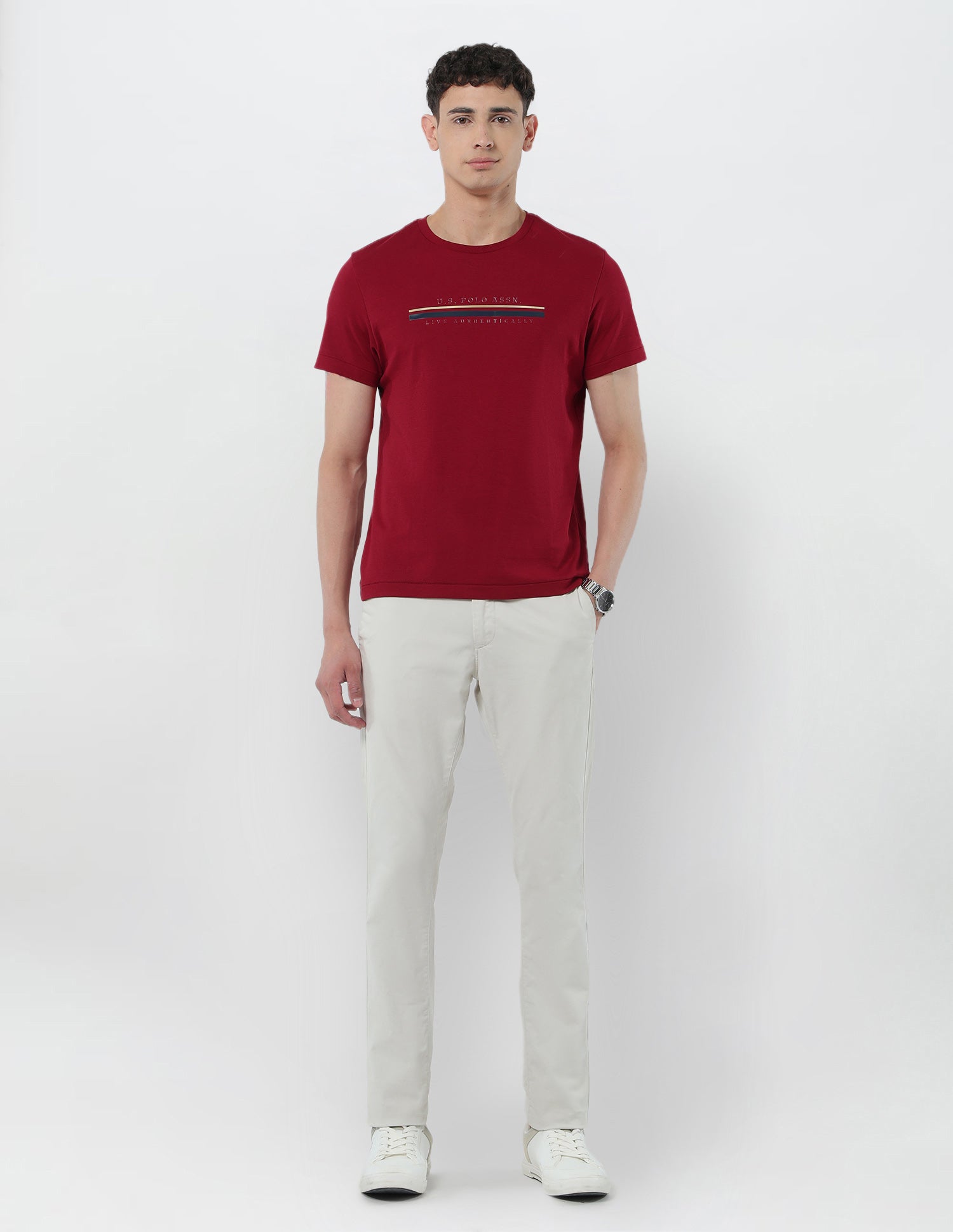 Brand Embossed Slim Fit T-Shirt Red - U.S. POLO ASSN. | Large