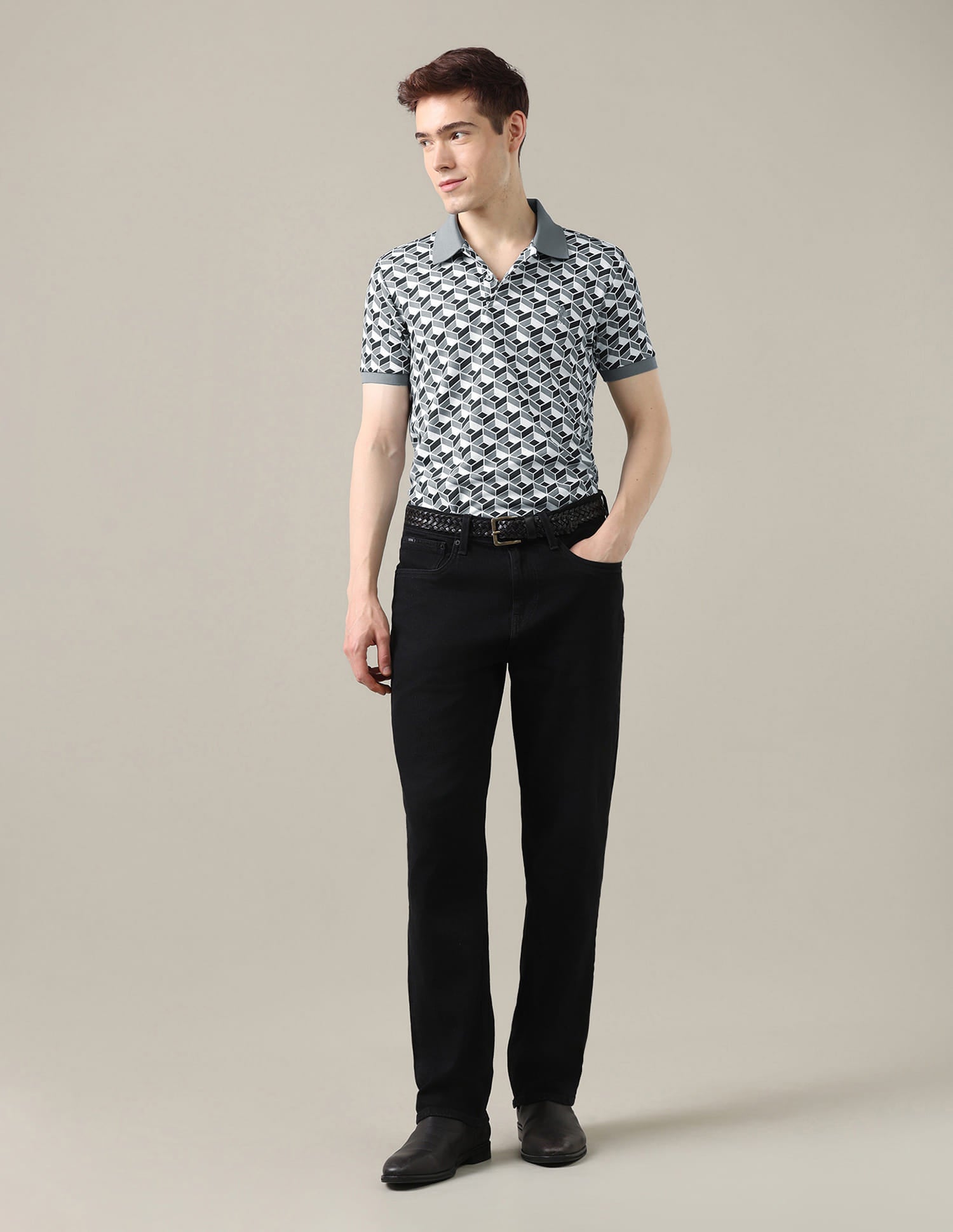 Geometric Printed Slim Fit Polo Shirt Grey - U.S. Polo Assn. India | Large