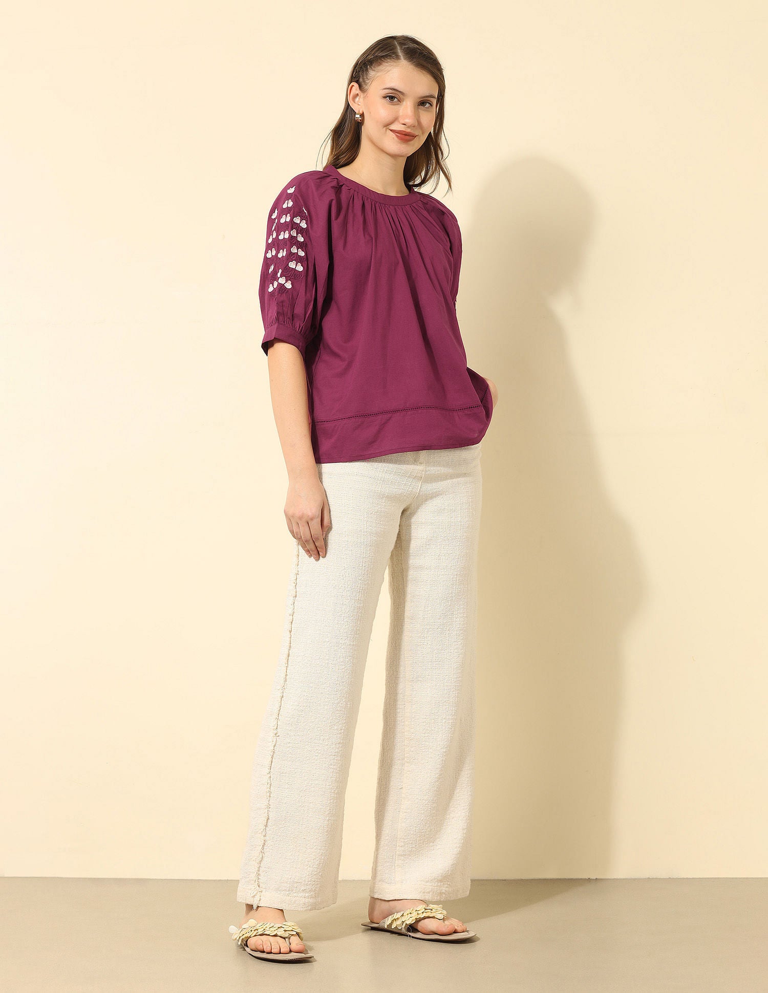 Top With Sleeve Embroidery Wine - U.S. POLO ASSN. | Large