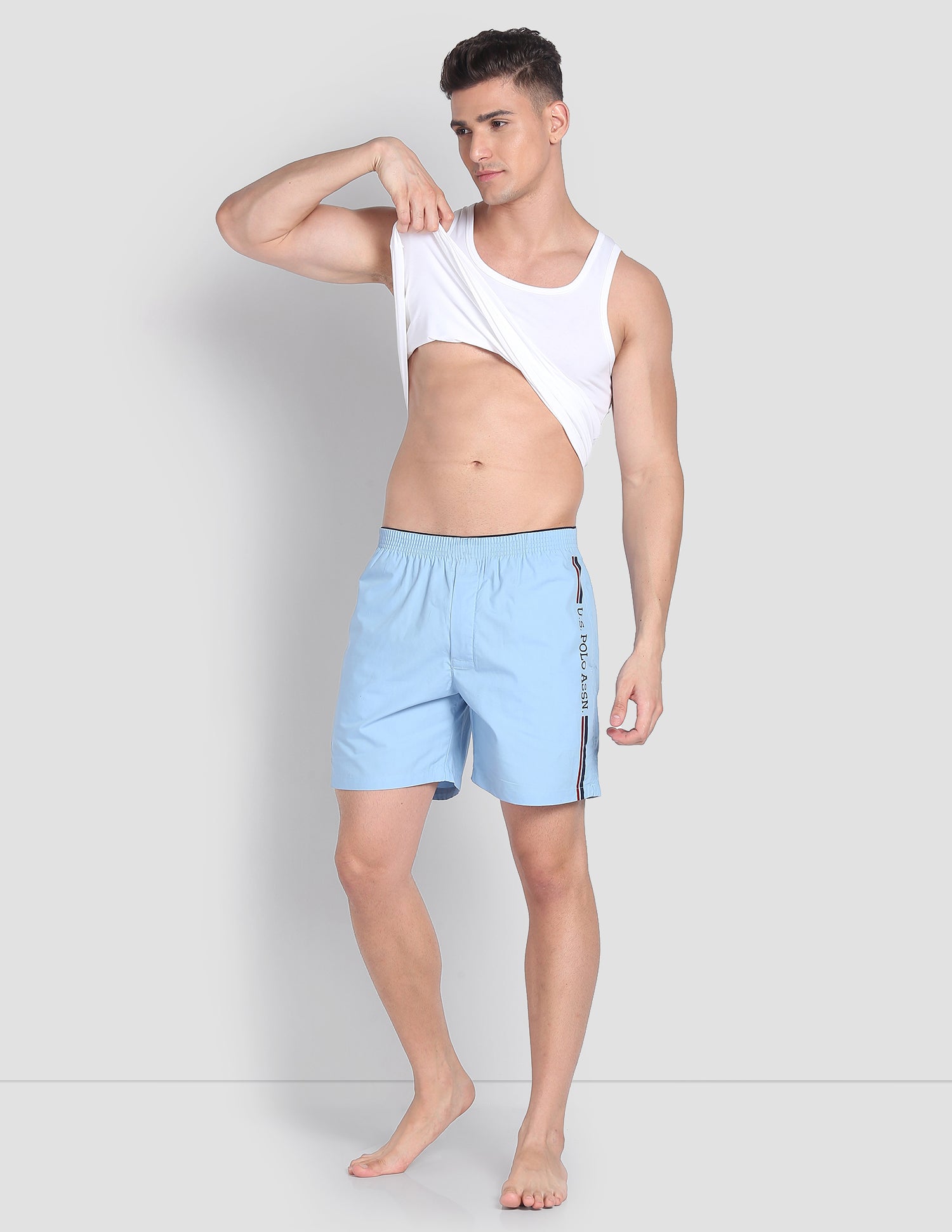 Brand Stripe Dual Pocket IYAX Boxers - Pack Of 1 Ash Blue - U.S. POLO ASSN. | Large