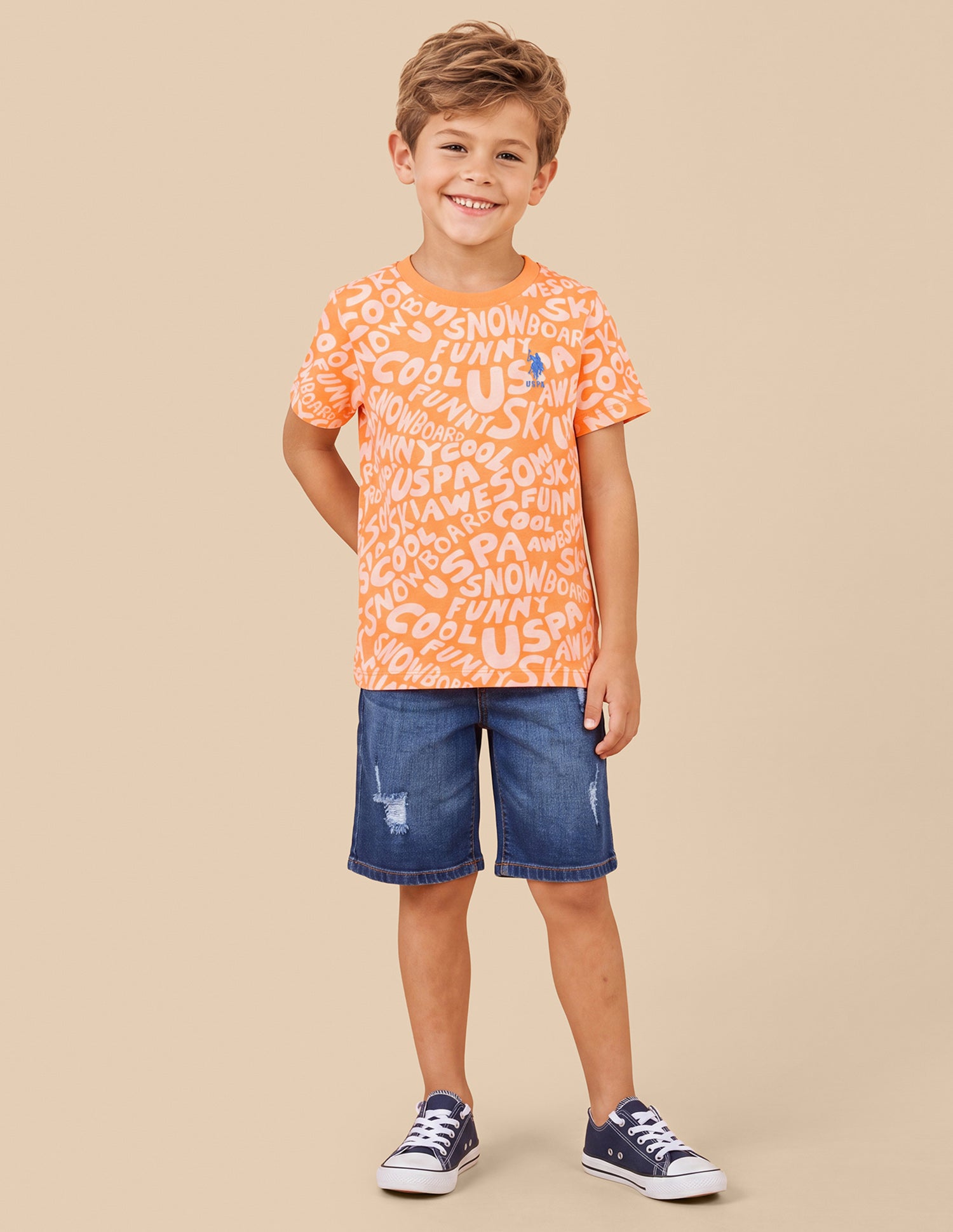 Typographic Printed Regular Fit T-Shirt Orange - U.S. Polo Assn. India | Large