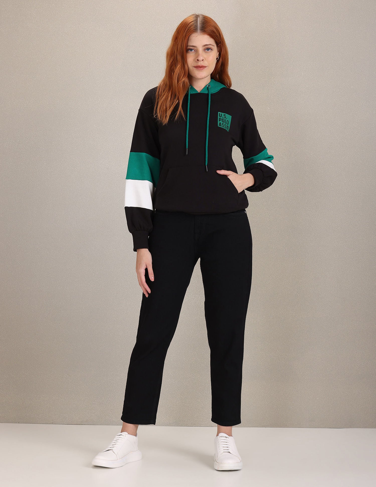 Colour Block Hooded Sweatshirt Black - U.S. Polo Assn. India | Large