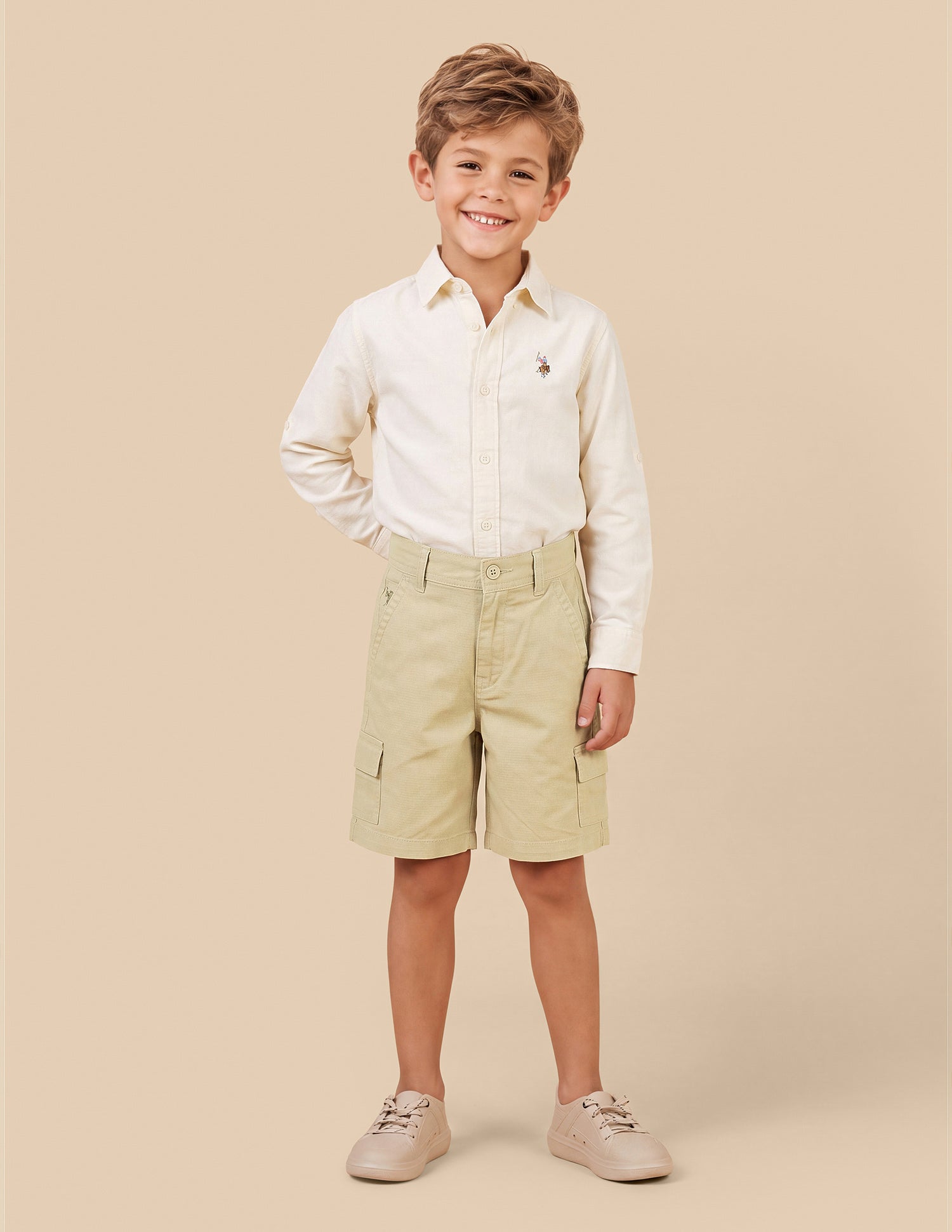 Mid Rise Relaxed Fit Shorts Beige - U.S. Polo Assn. India | Large