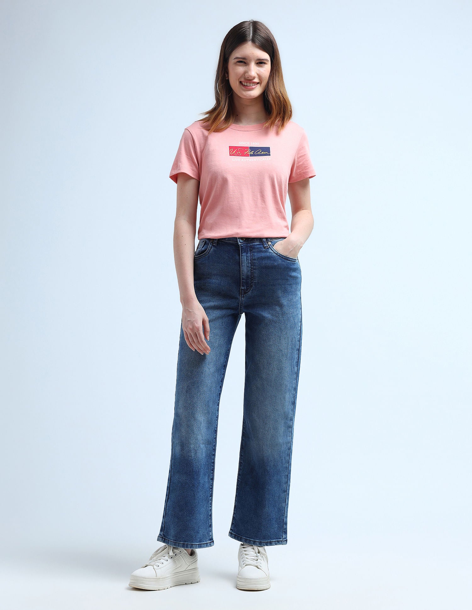 High Rise Wide Leg Jeans Me. Blue - U.S. POLO ASSN. | Large