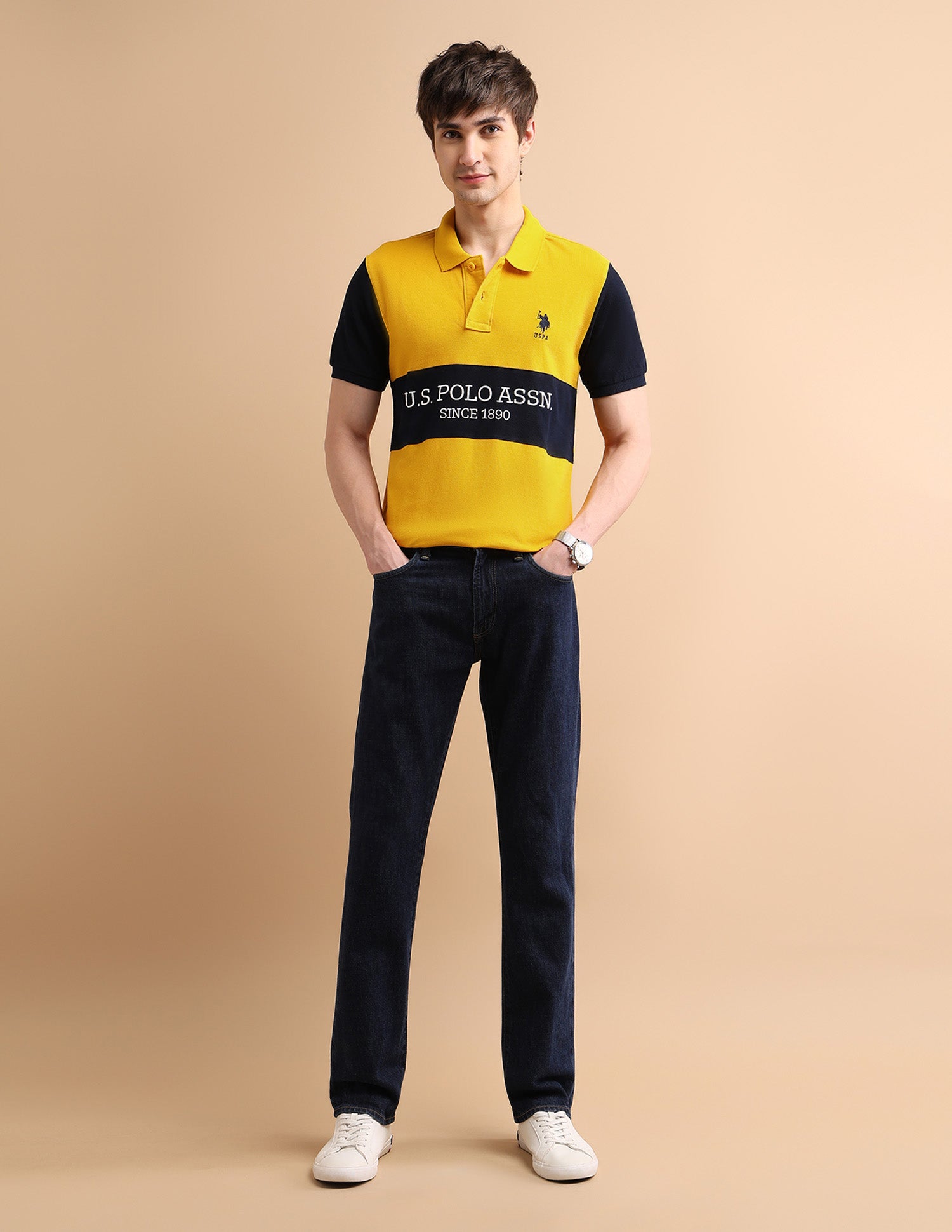 Embroidered Rugby Polo Shirt Mustard - U.S. POLO ASSN. | Large