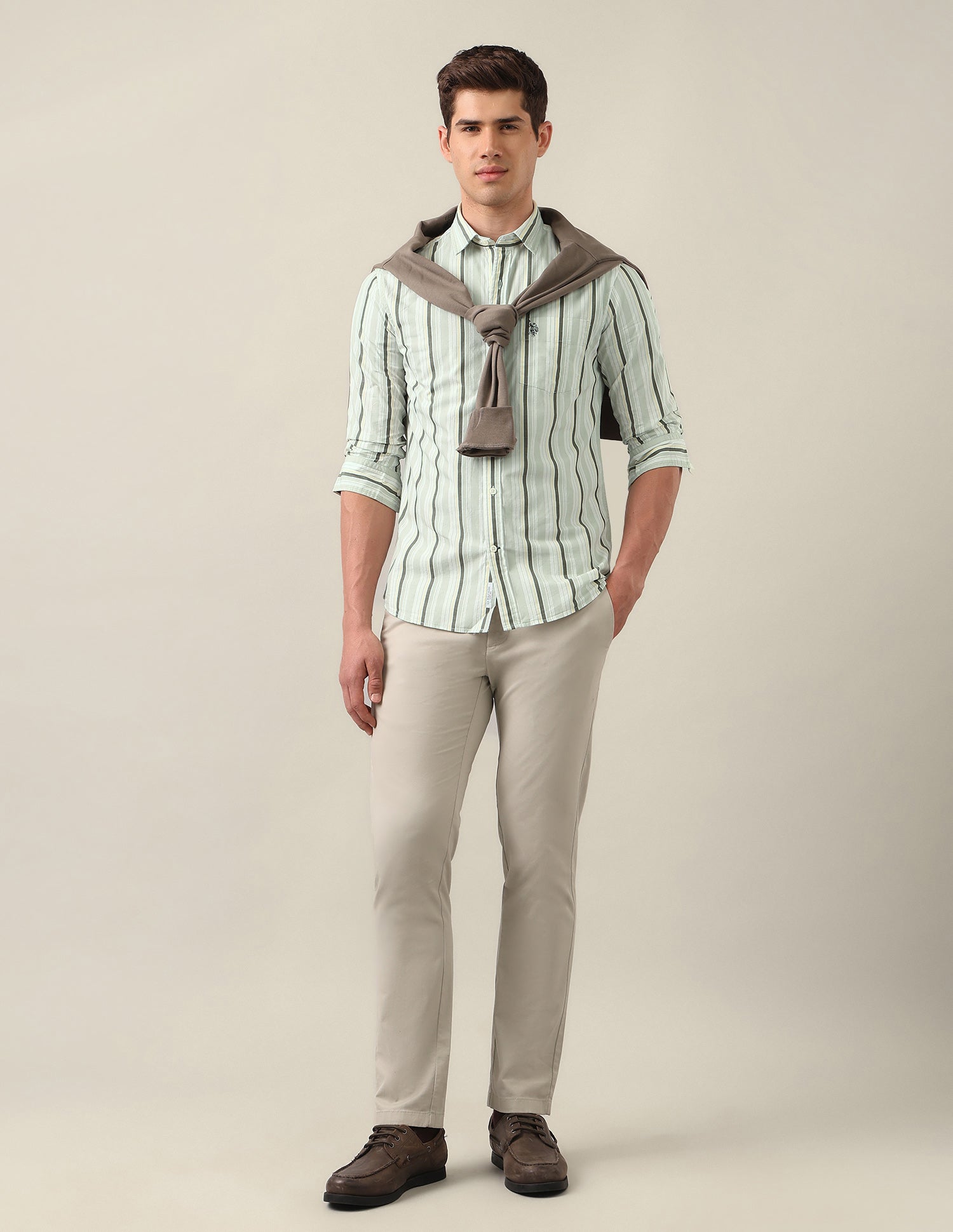 Tailored Fit Vertical Striped Shirt Green - U.S. Polo Assn. India | Large