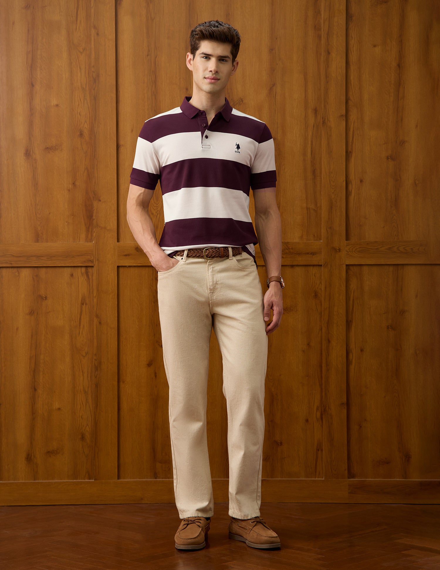 Horizontal Striped Slim Fit Polo Shirt Wine - U.S. Polo Assn. India | Large