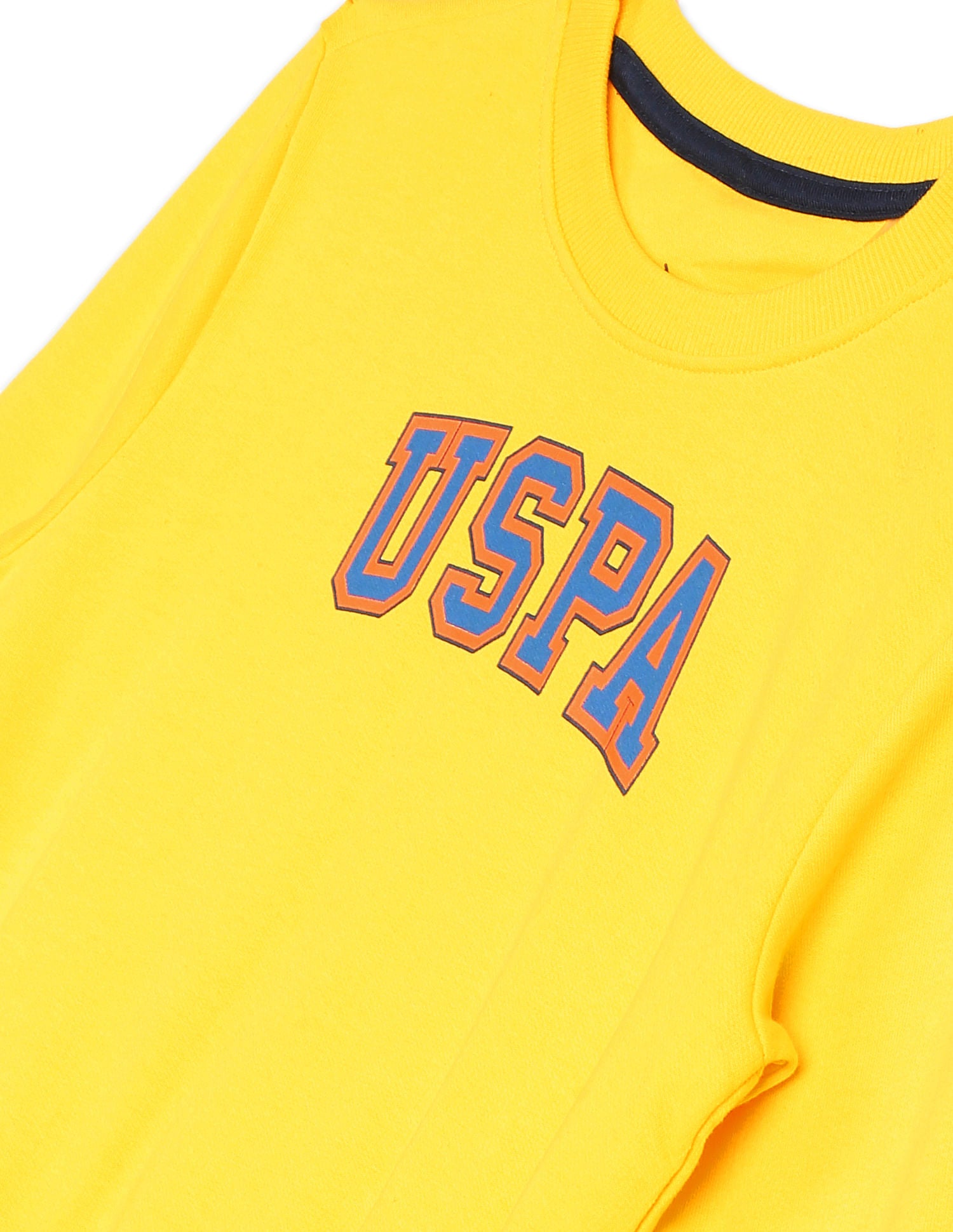 Crew Neck Brand Print Sweatshirt Yellow - U.S. POLO ASSN. | Large